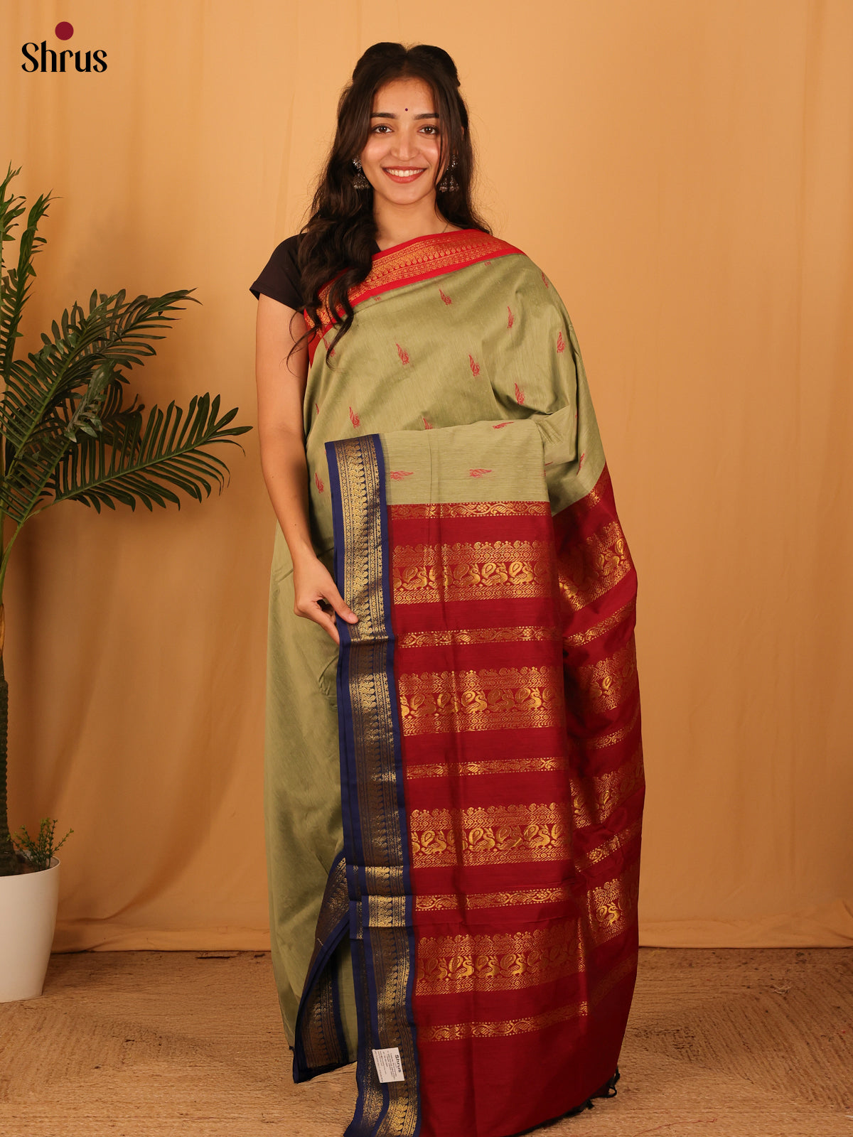 Elachi Green & Maroon - Kalyani Cotton Saree - Shop on Shrus.com