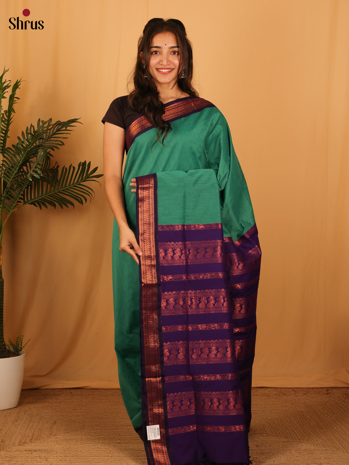 Green & Violet - Kalyani Cotton Saree - Shop on Shrus.com