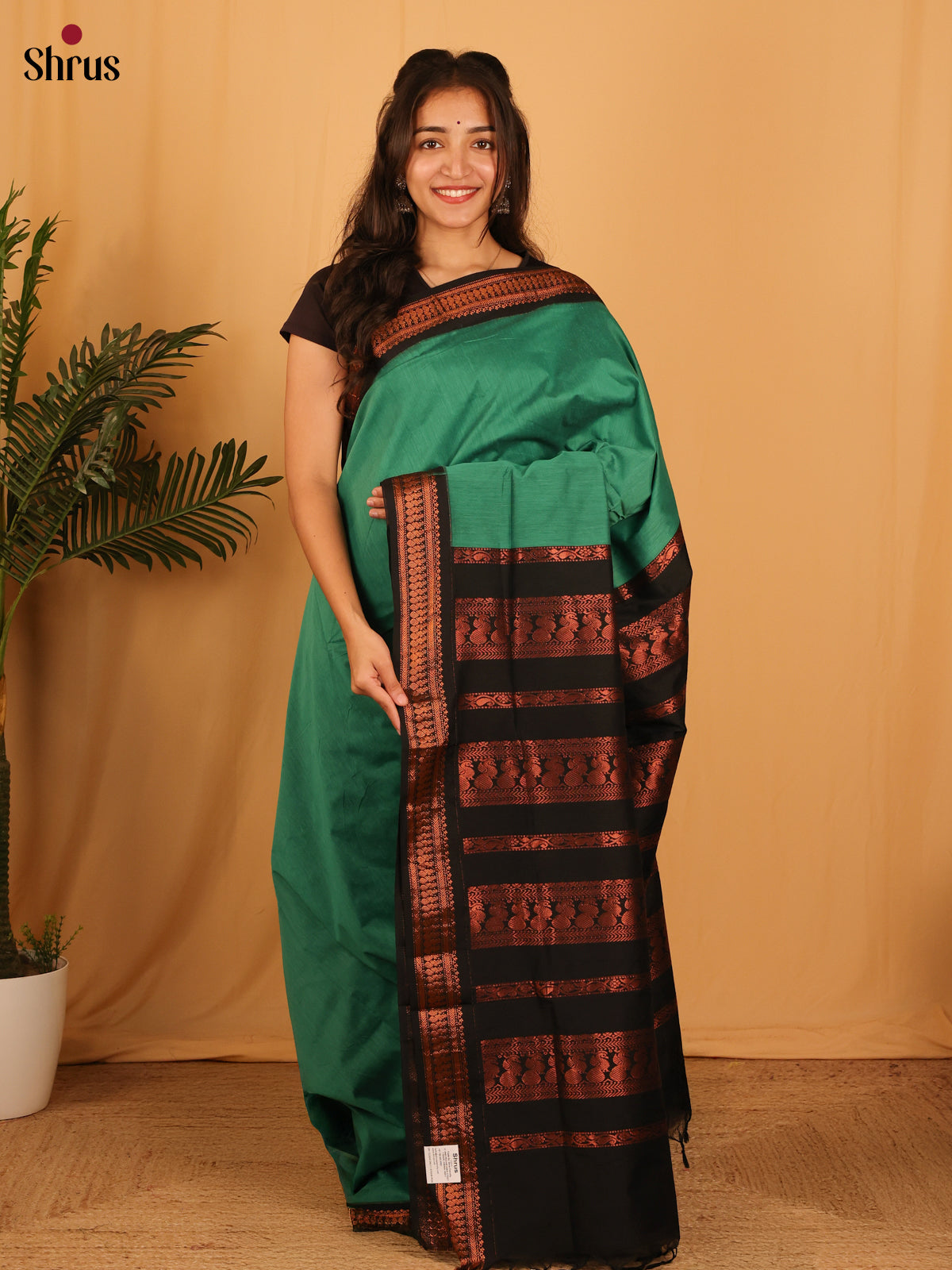 Green & Black- Kalyani Cotton Saree - Shop on Shrus.com