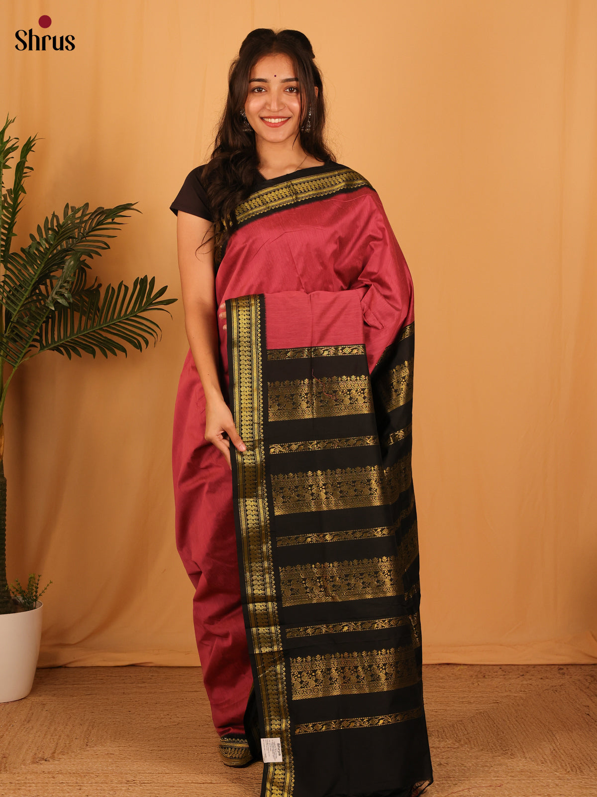 Maroon & Black - Kalyani Cotton Saree - Shop on Shrus.com