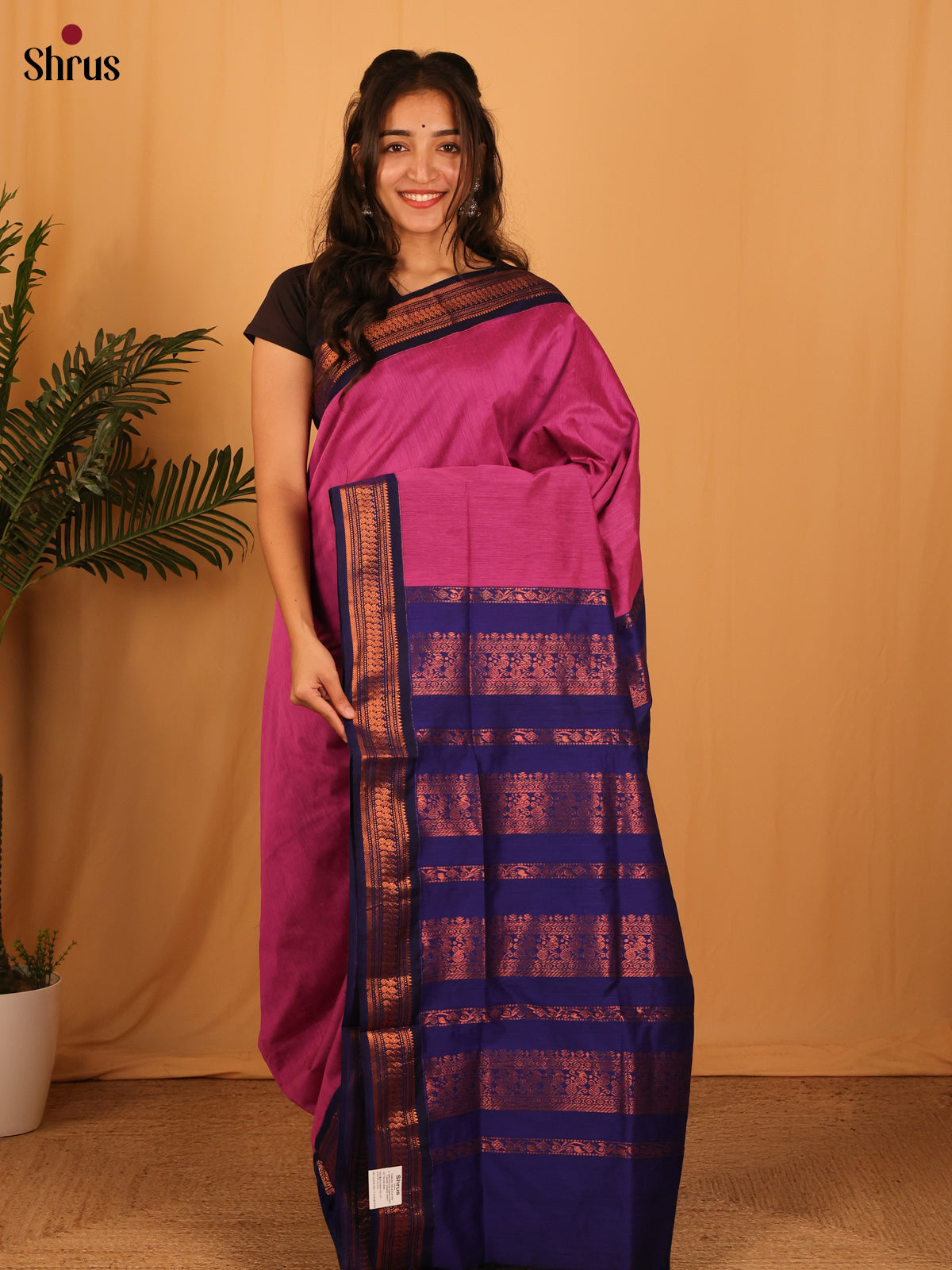 Pink & Blue - Kalyani Cotton Saree - Shop on Shrus.com