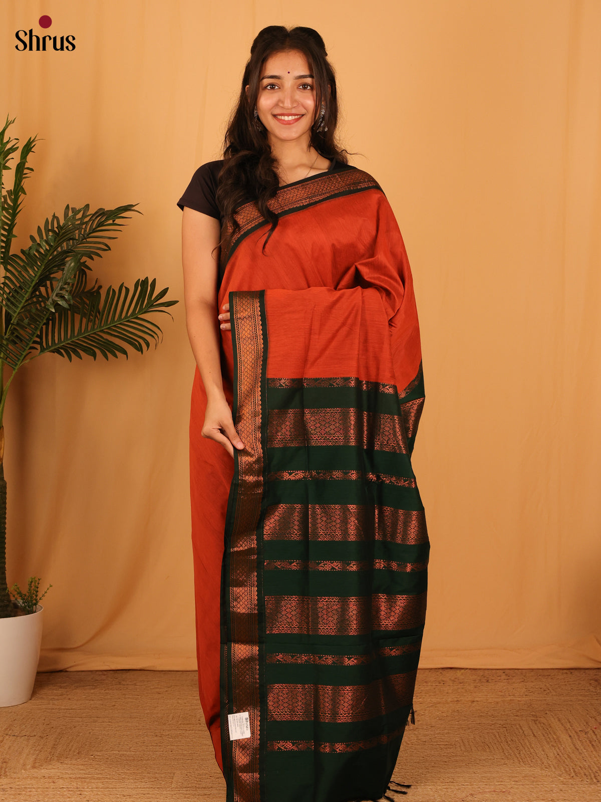 Orange & Green- Kalyani Cotton Saree - Shop on Shrus.com
