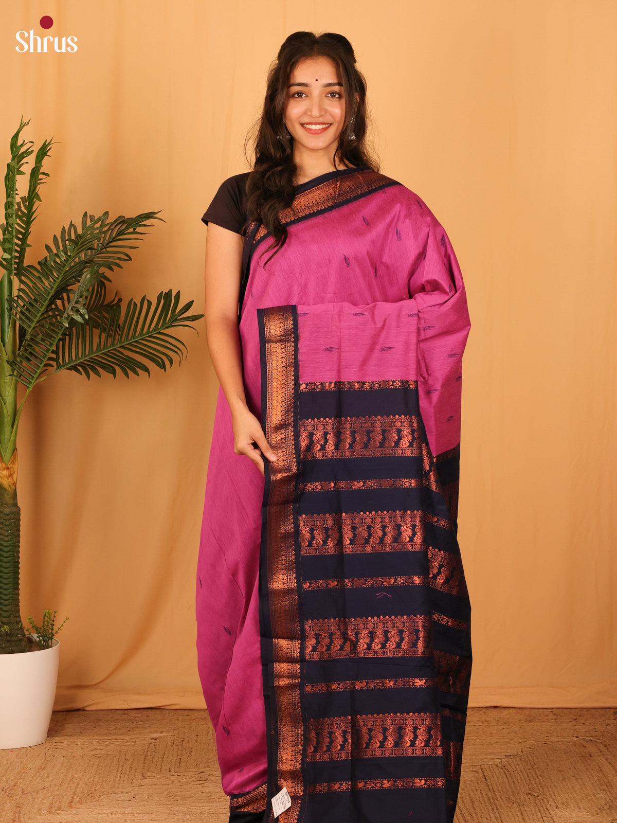 Pink & Blue - Kalyani Cotton Saree - Shop on Shrus.com