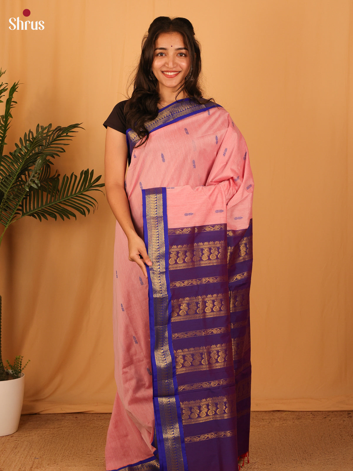 Pink & Purple - Kalyani Cotton Saree - Shop on Shrus.com