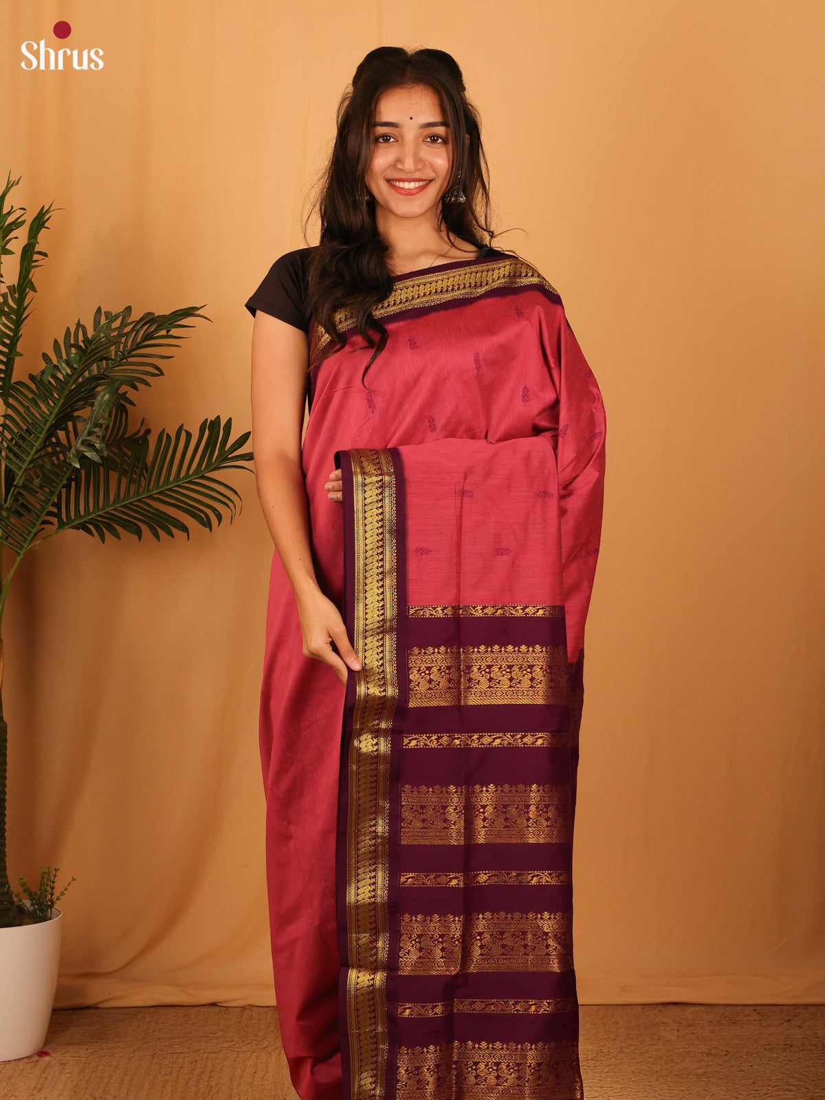 Pink & Maroon - Kalyani Cotton Saree - Shop on Shrus.com