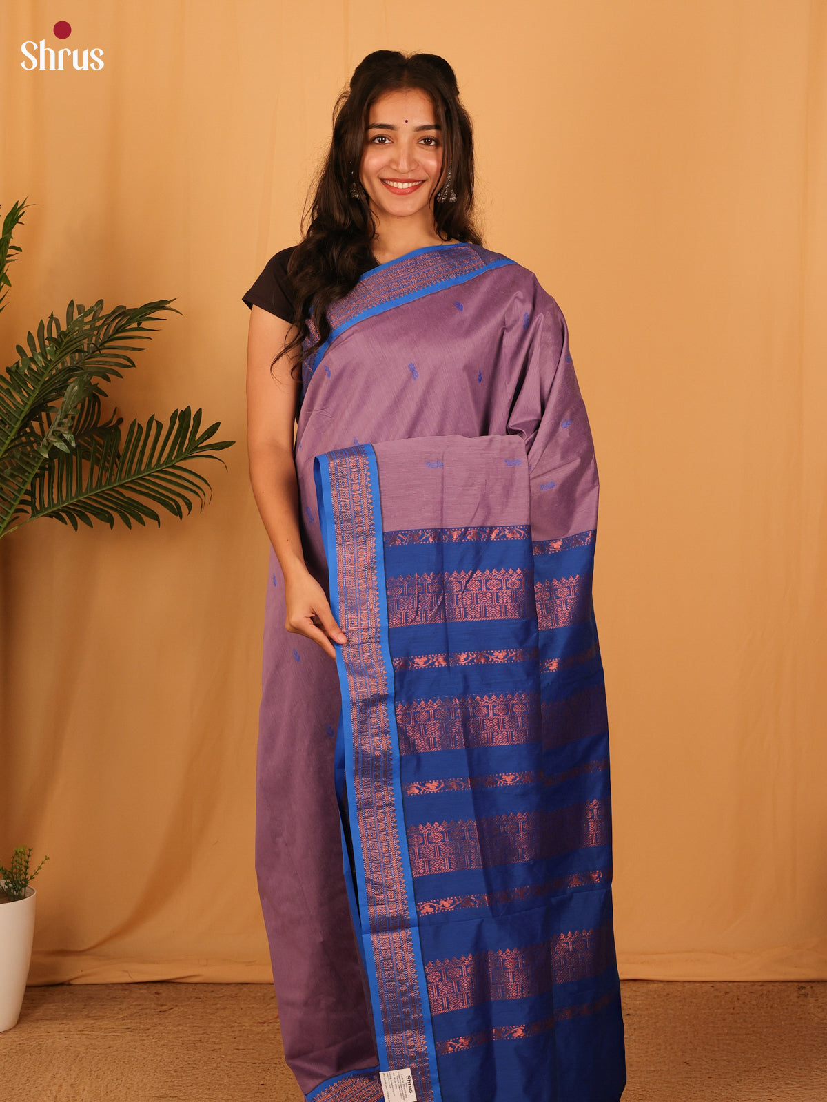 Mauve & Blue- Kalyani Cotton Saree - Shop on Shrus.com