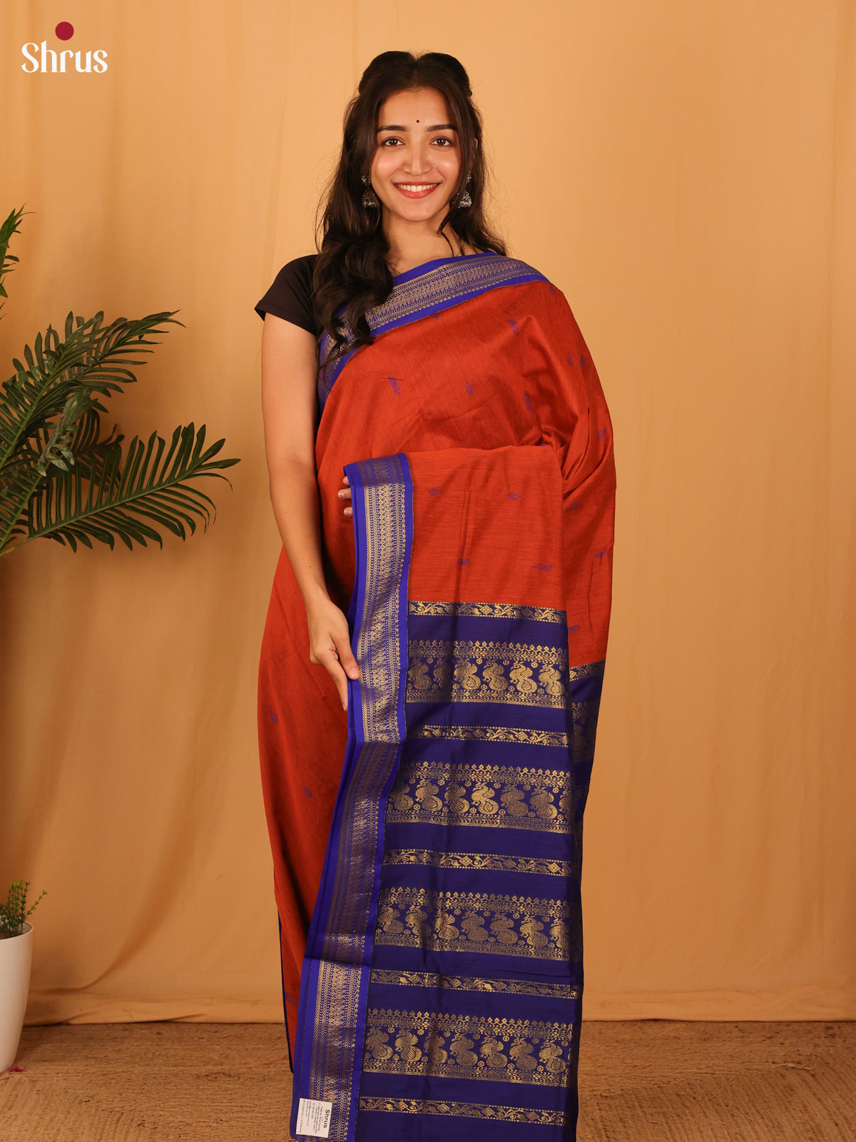 Orange & Blue - Kalyani Cotton Saree - Shop on Shrus.com