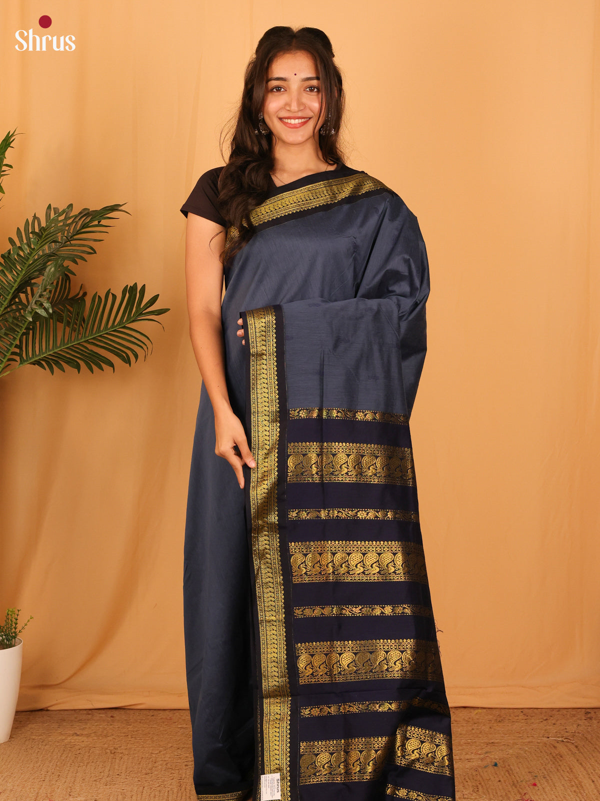 Midnight Blue & Blue - Kalyani Cotton Saree - Shop on Shrus.com