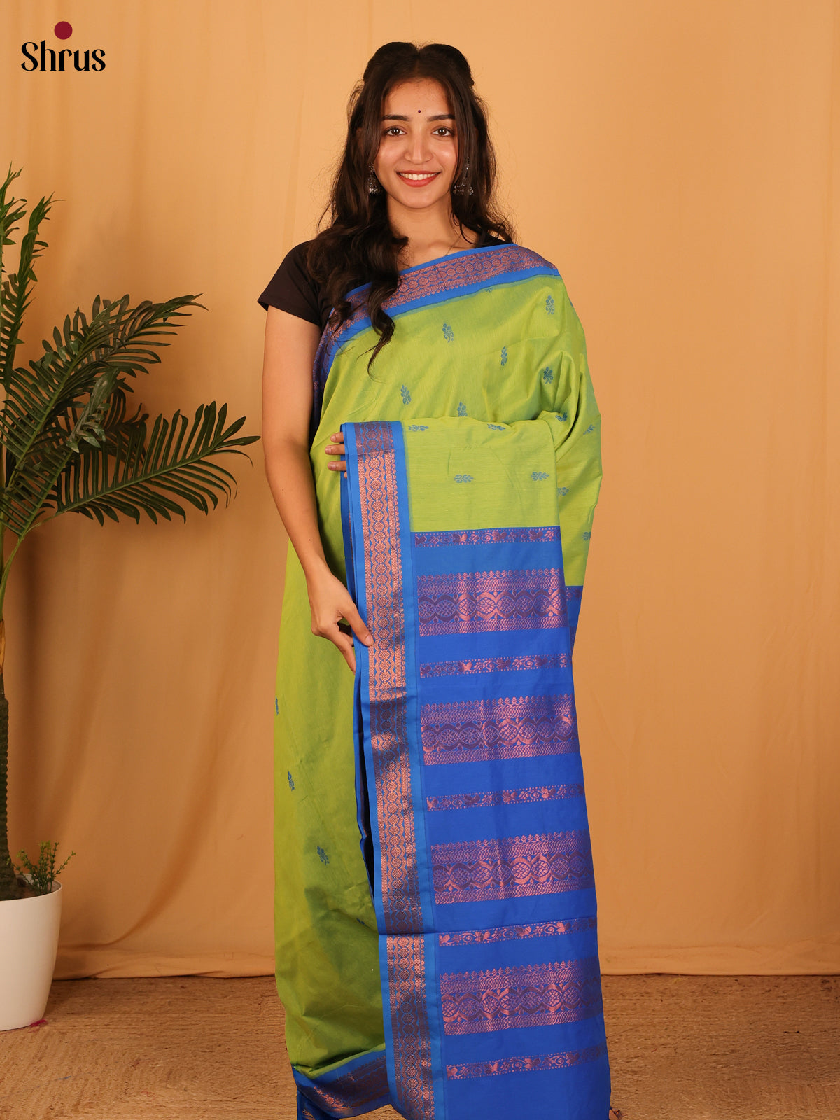 Green & Blue- Kalyani Cotton Saree - Shop on Shrus.com