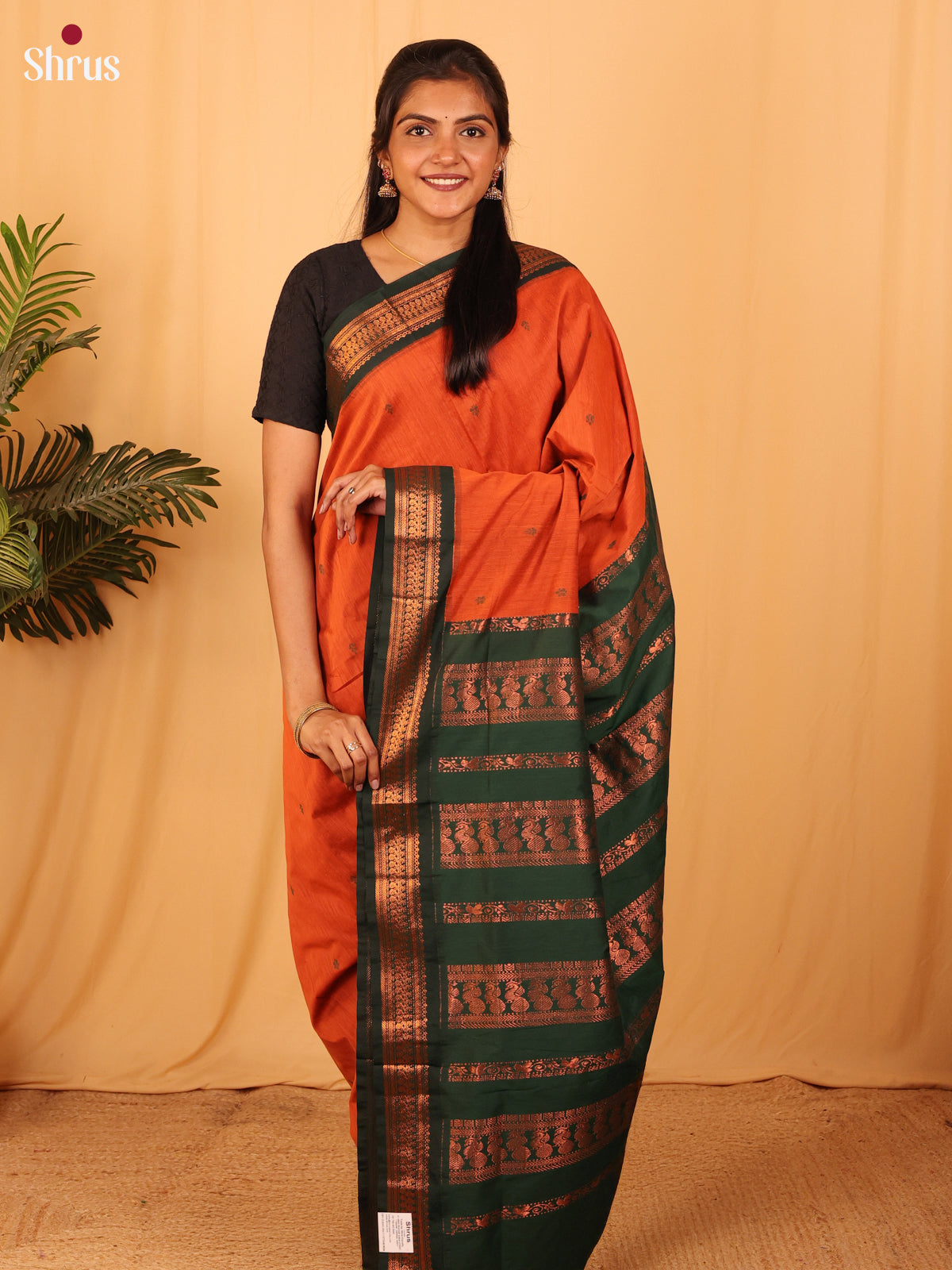 Orange & Green - Kalyani Cotton Saree - Shop on Shrus.com