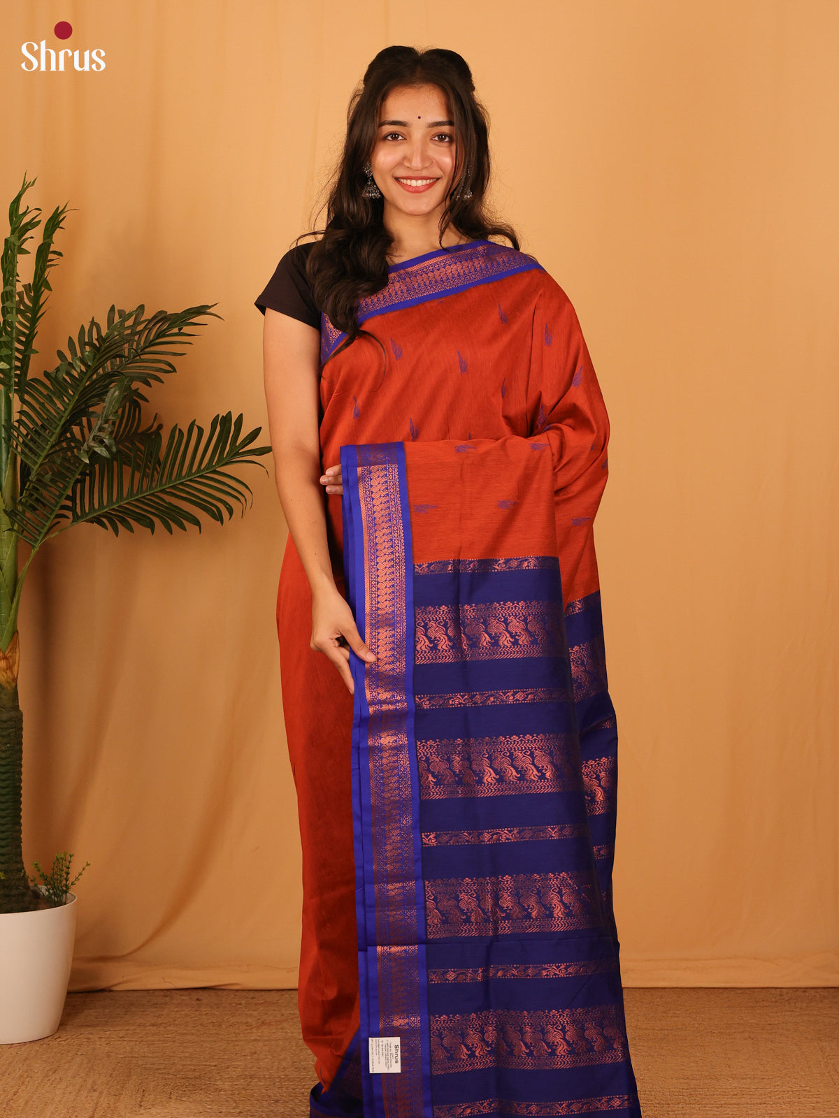 Orange & Blue- Kalyani Cotton Saree - Shop on Shrus.com