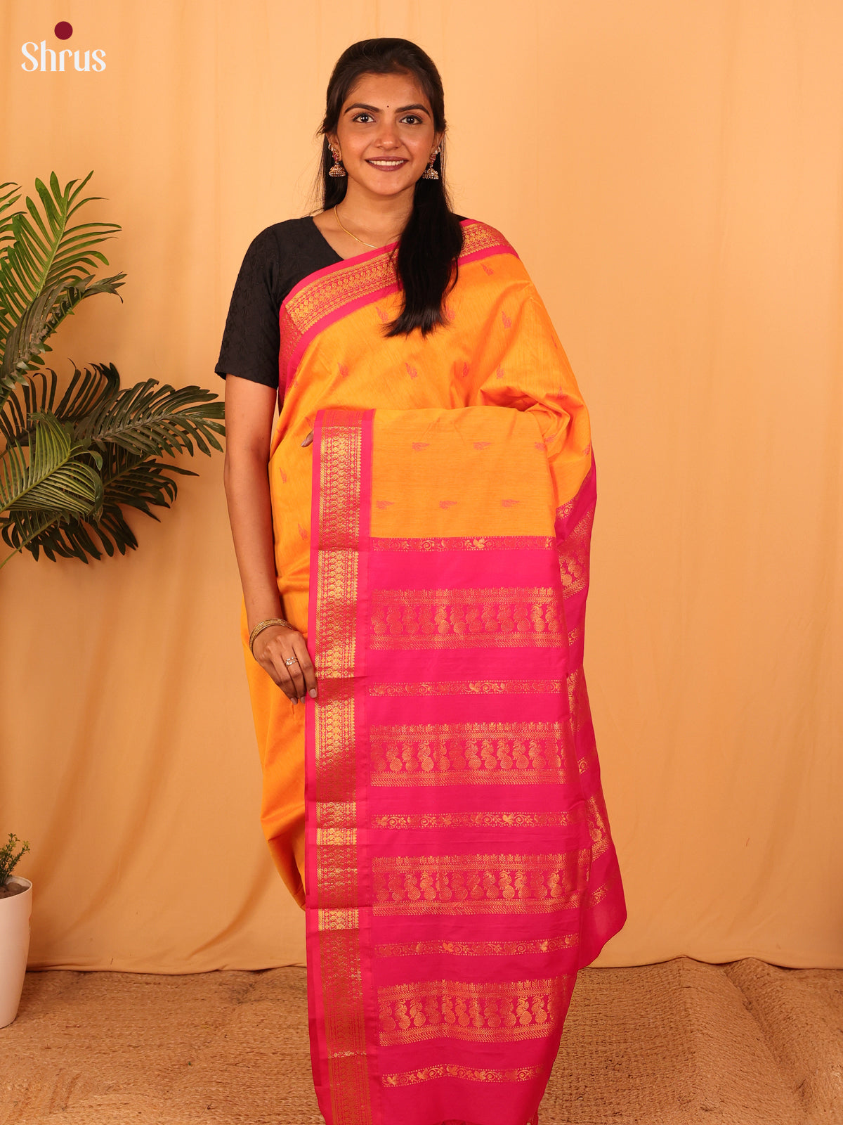 Orange & Pink - Kalyani Cotton Saree - Shop on Shrus.com