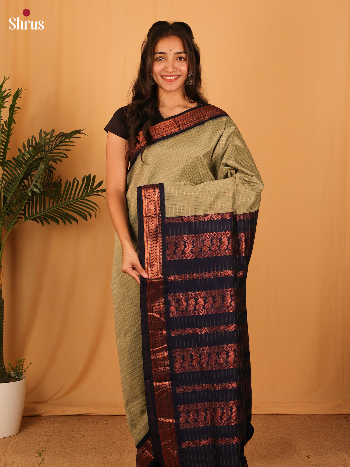 Grey & Blue - Kalyani Cotton Saree - Shop on Shrus.com