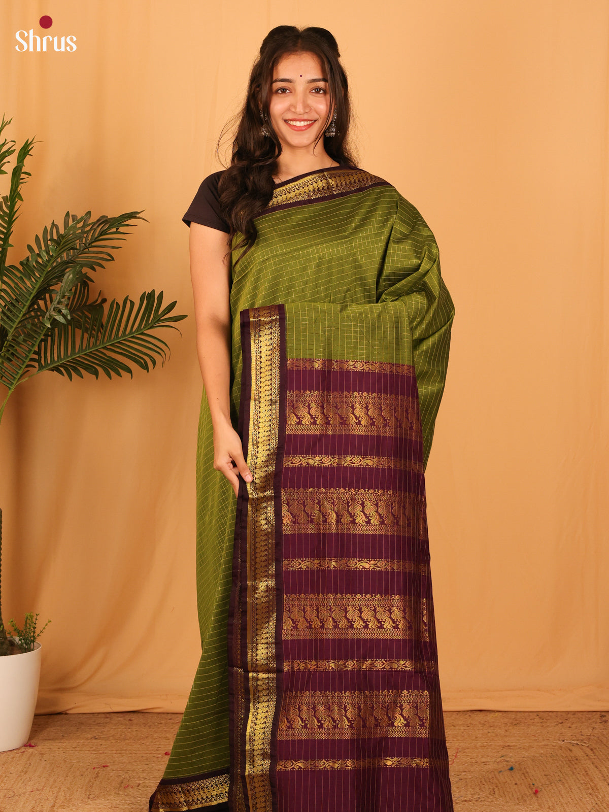 Green & Violet - Kalyani Cotton Saree - Shop on Shrus.com