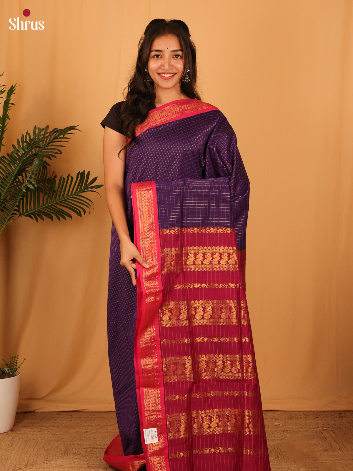 Violet & Maroon- Kalyani Cotton Saree - Shop on Shrus.com