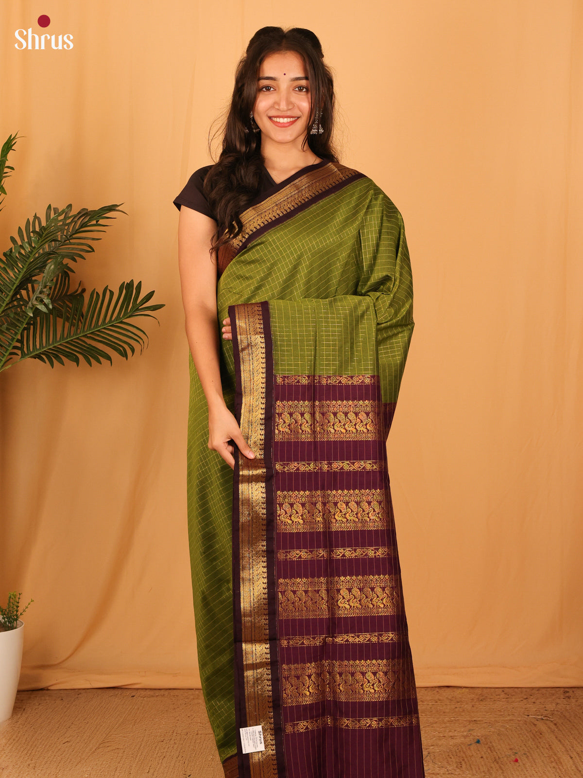 Green & Violet- Kalyani Cotton Saree - Shop on Shrus.com