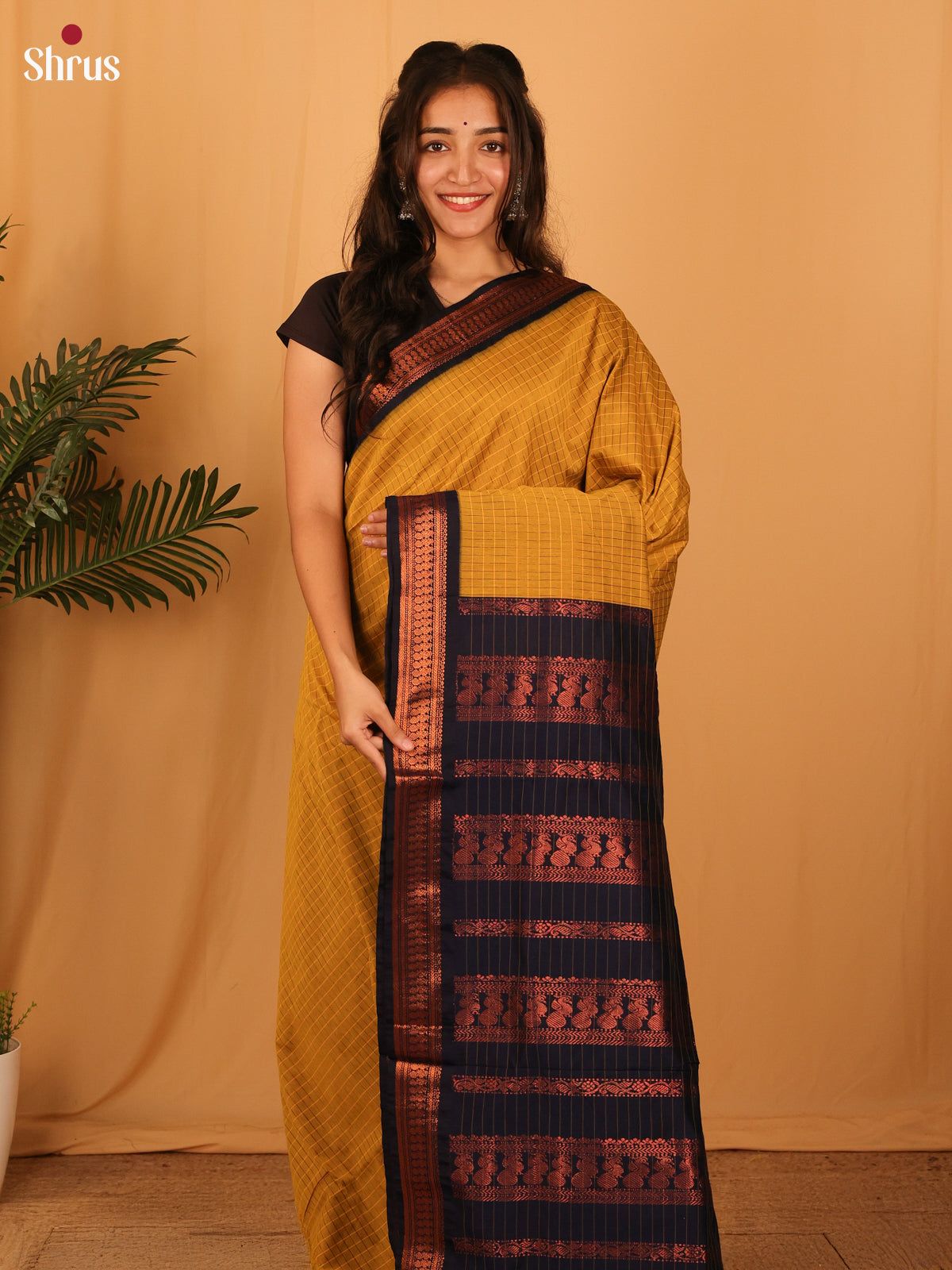 Mustard & Blue - Kalyani Cotton Saree - Shop on Shrus.com