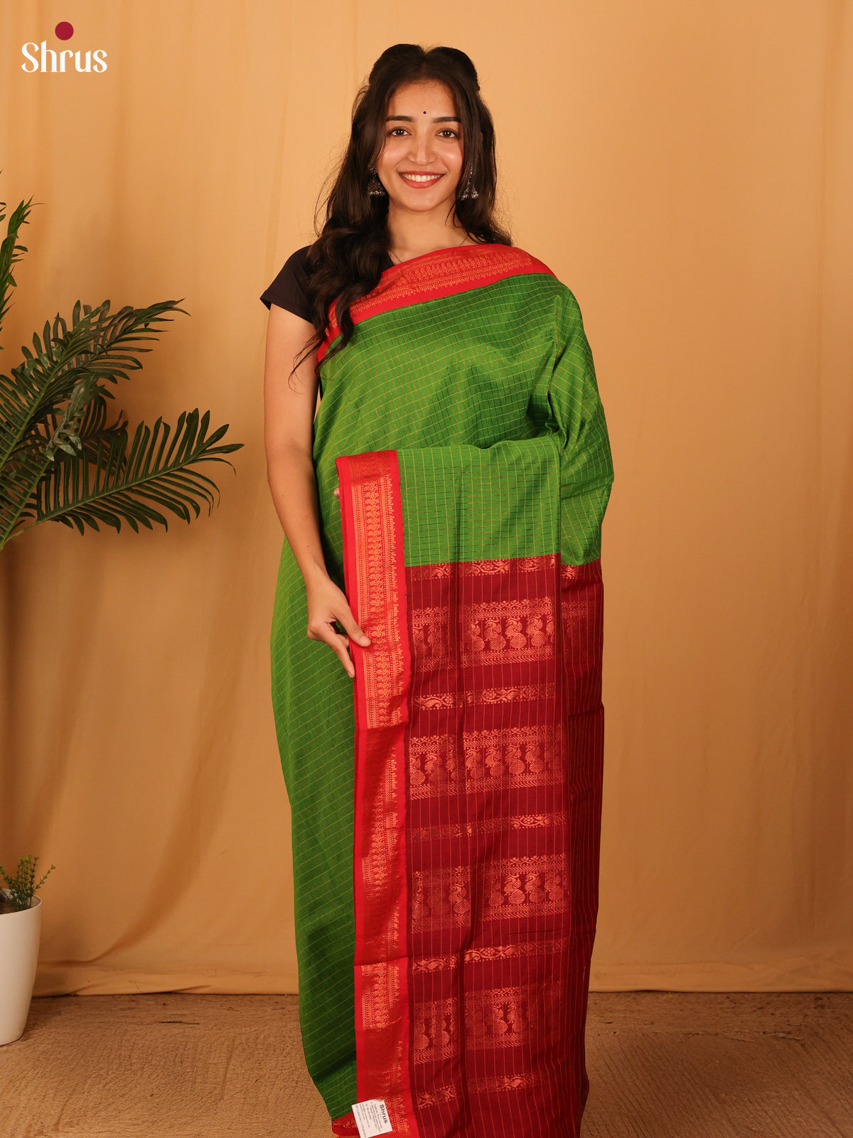 Green & Red - Kalyani Cotton Saree - Shop on Shrus.com