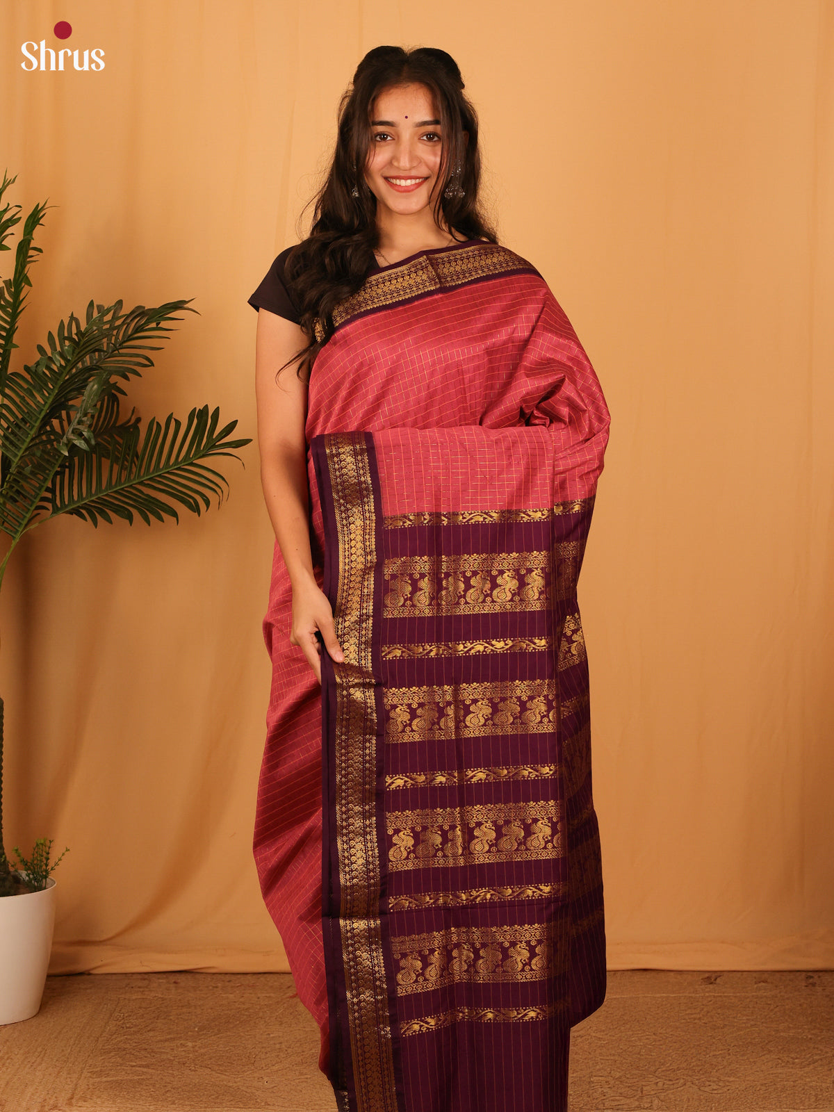 Red & Maroon - Kalyani Cotton Saree - Shop on Shrus.com