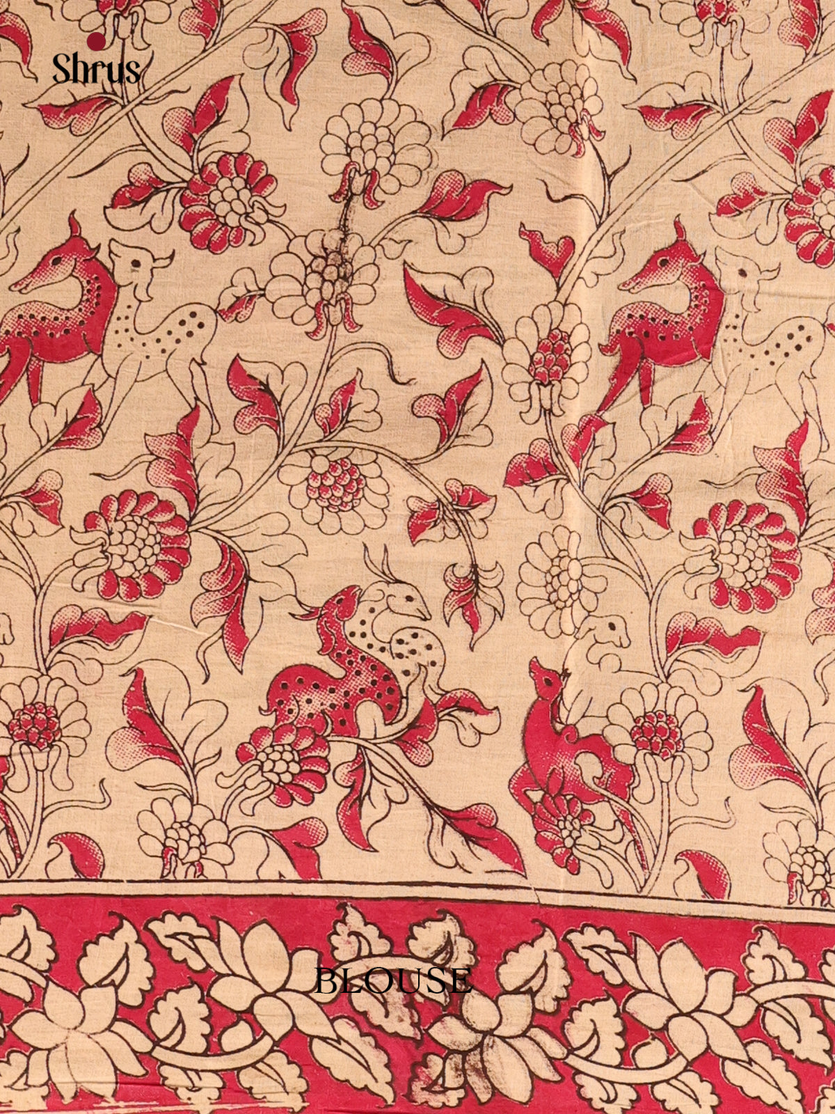 Green & Red - kalamkari-cotton Saree - Shop on Shrus.com
