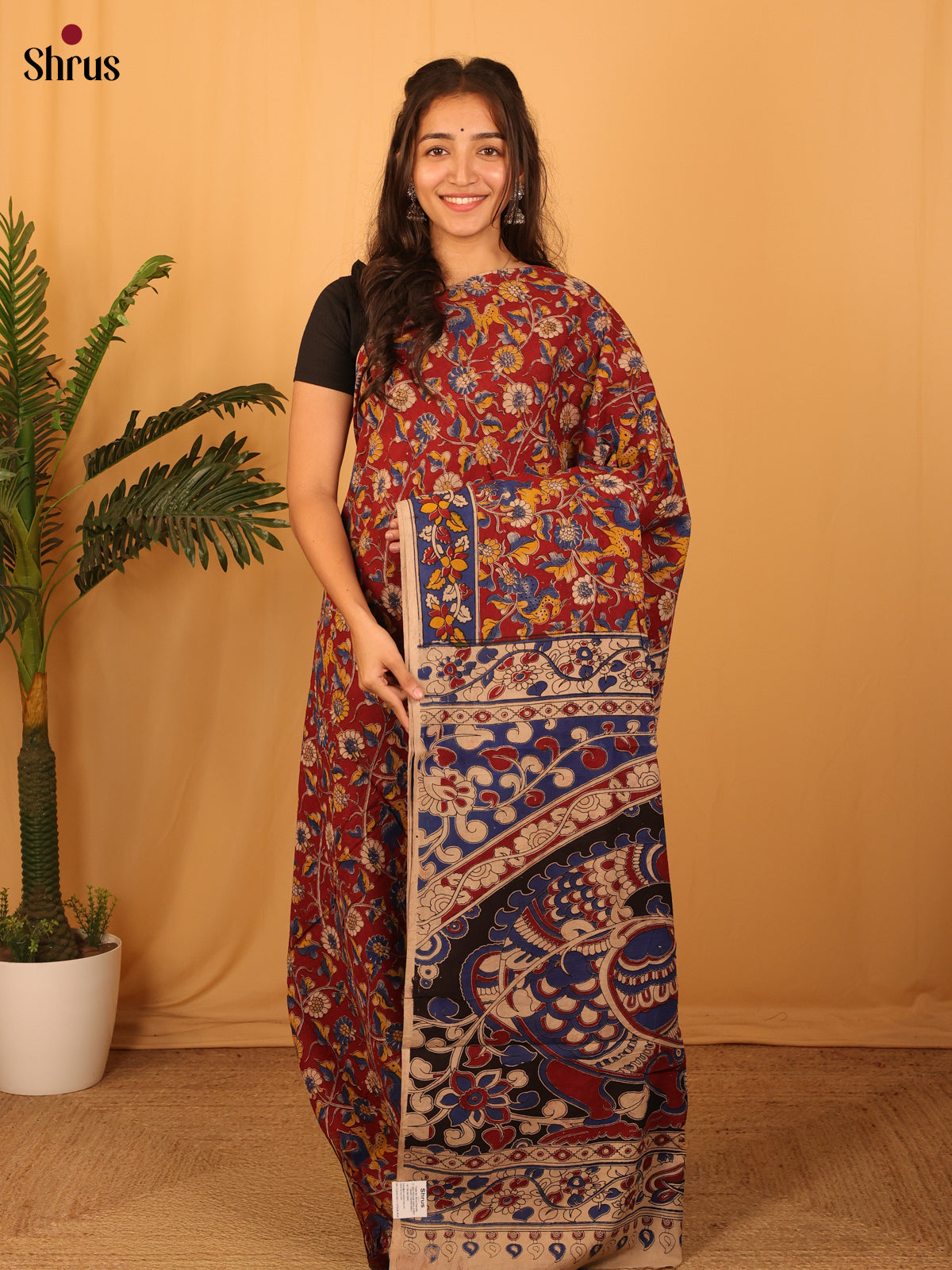 Arakku Maroon & Blue - kalamkari-cotton Saree - Shop on Shrus.com
