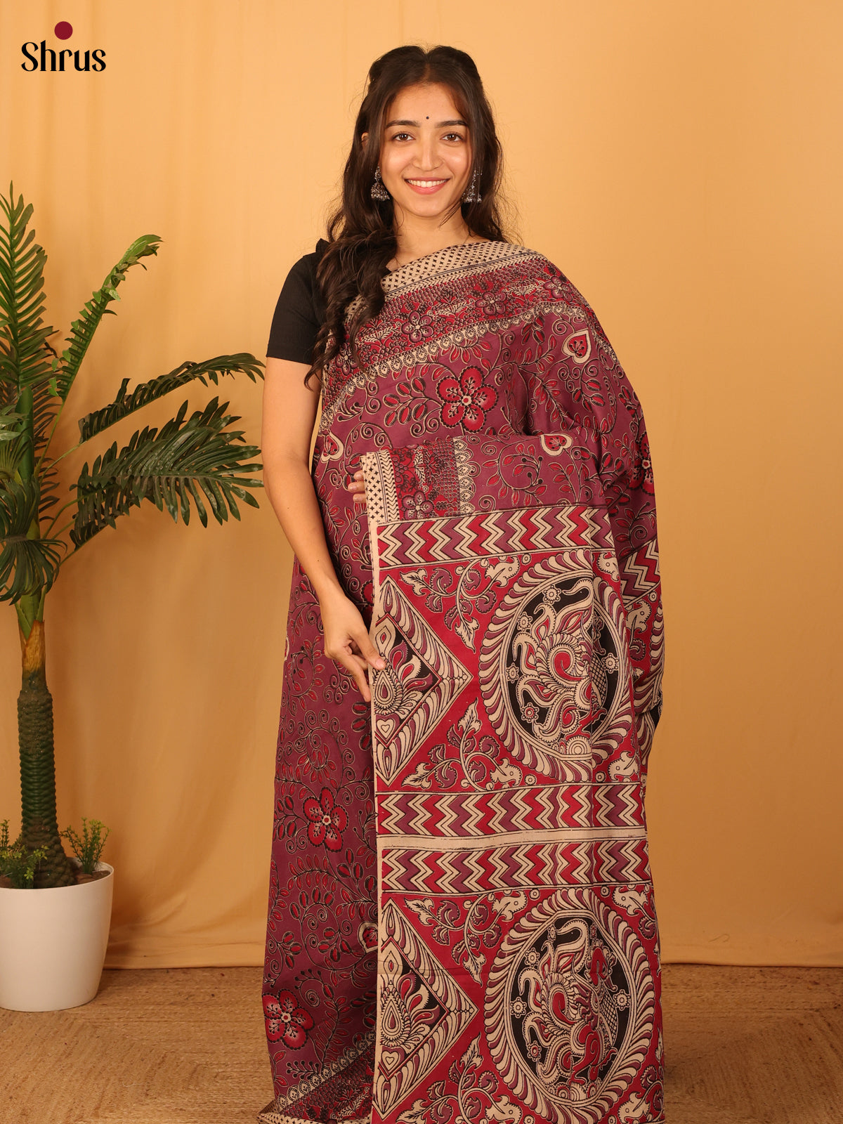 Purple & Pink - kalamkari-cotton Saree - Shop on Shrus.com