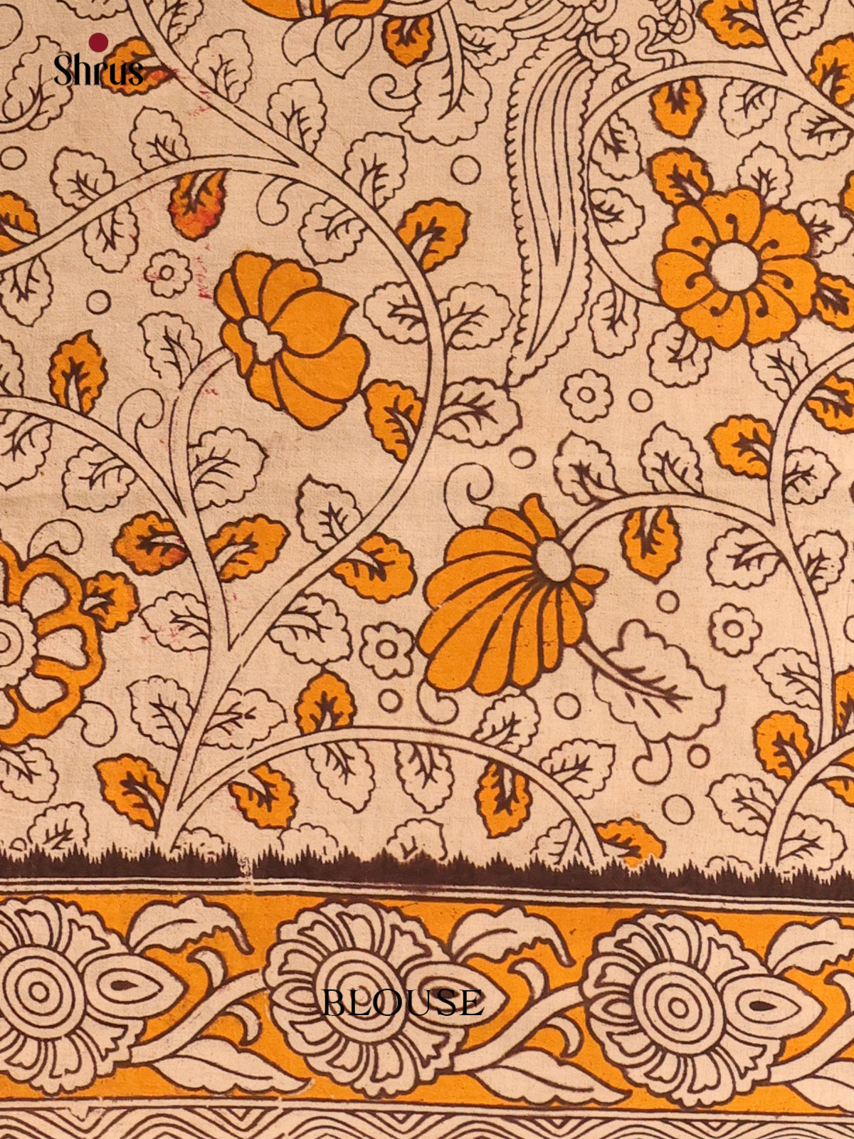 Reddish Pink & Mustard- kalamkari-cotton Saree - Shop on Shrus.com