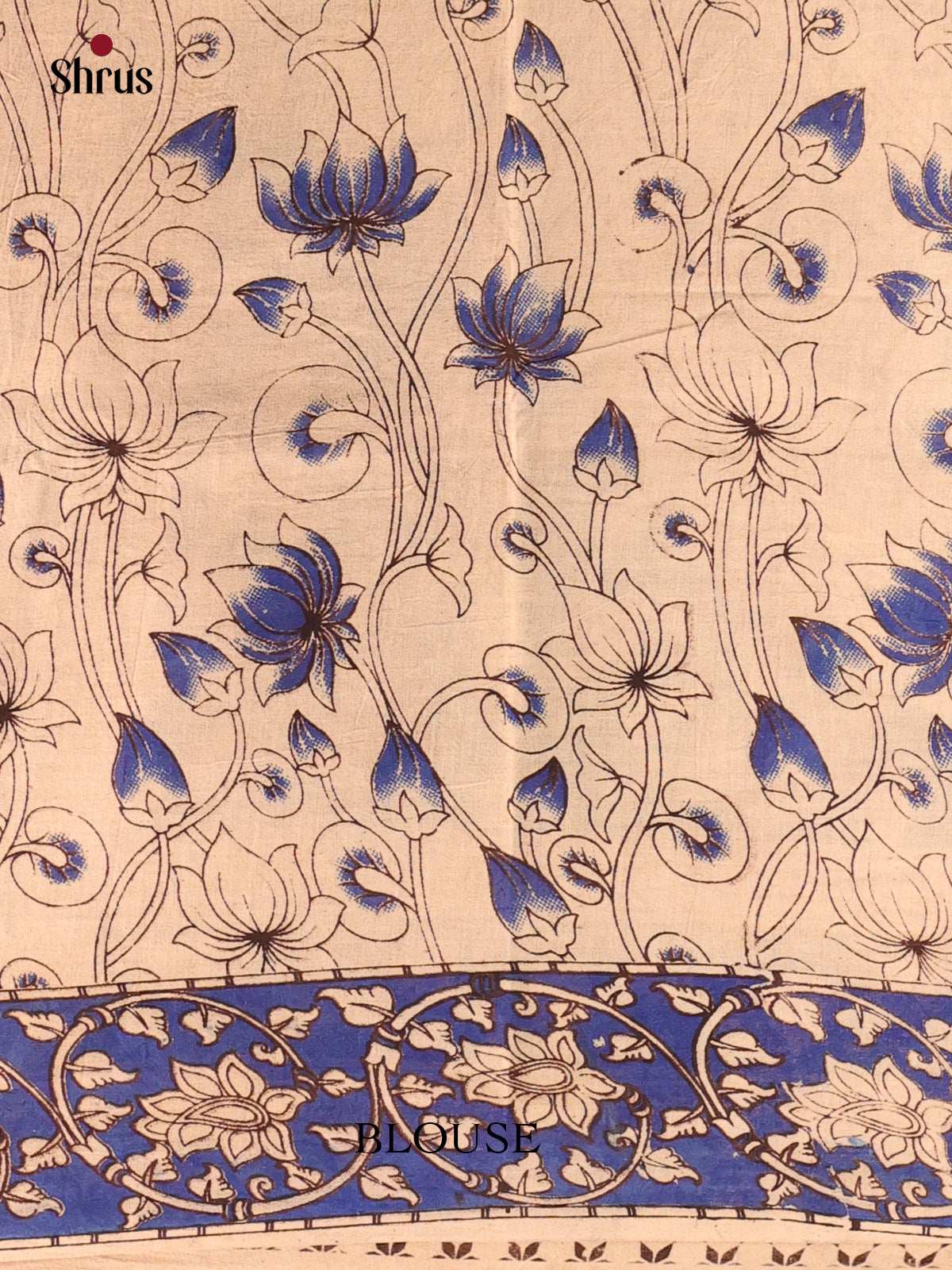 beige & Blue - kalamkari-cotton Saree - Shop on Shrus.com