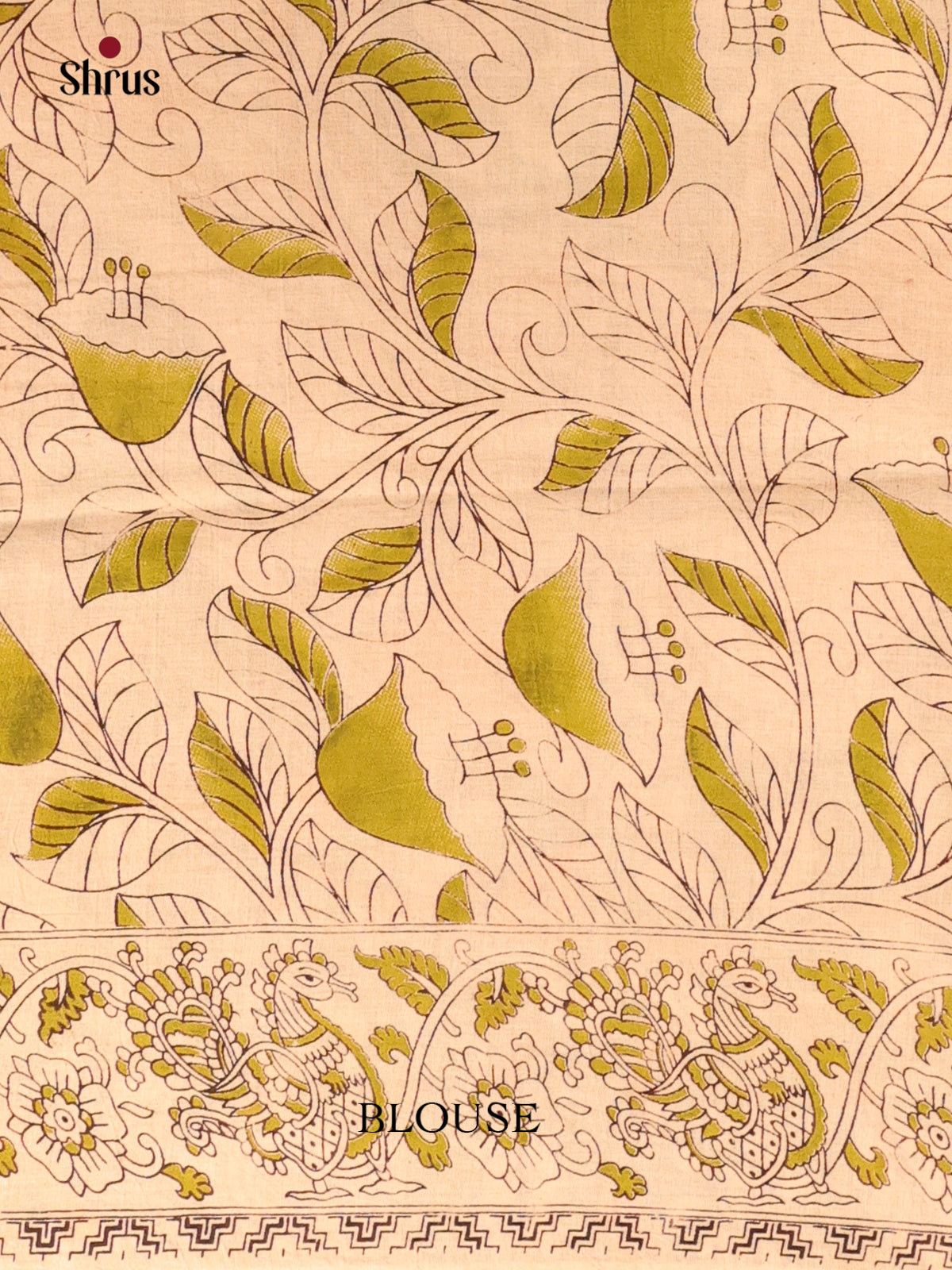 Beige & Green- kalamkari-cotton Saree - Shop on Shrus.com