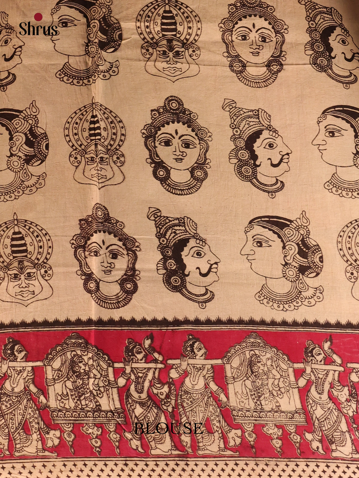 Grey & Red- kalamkari-cotton Saree - Shop on Shrus.com