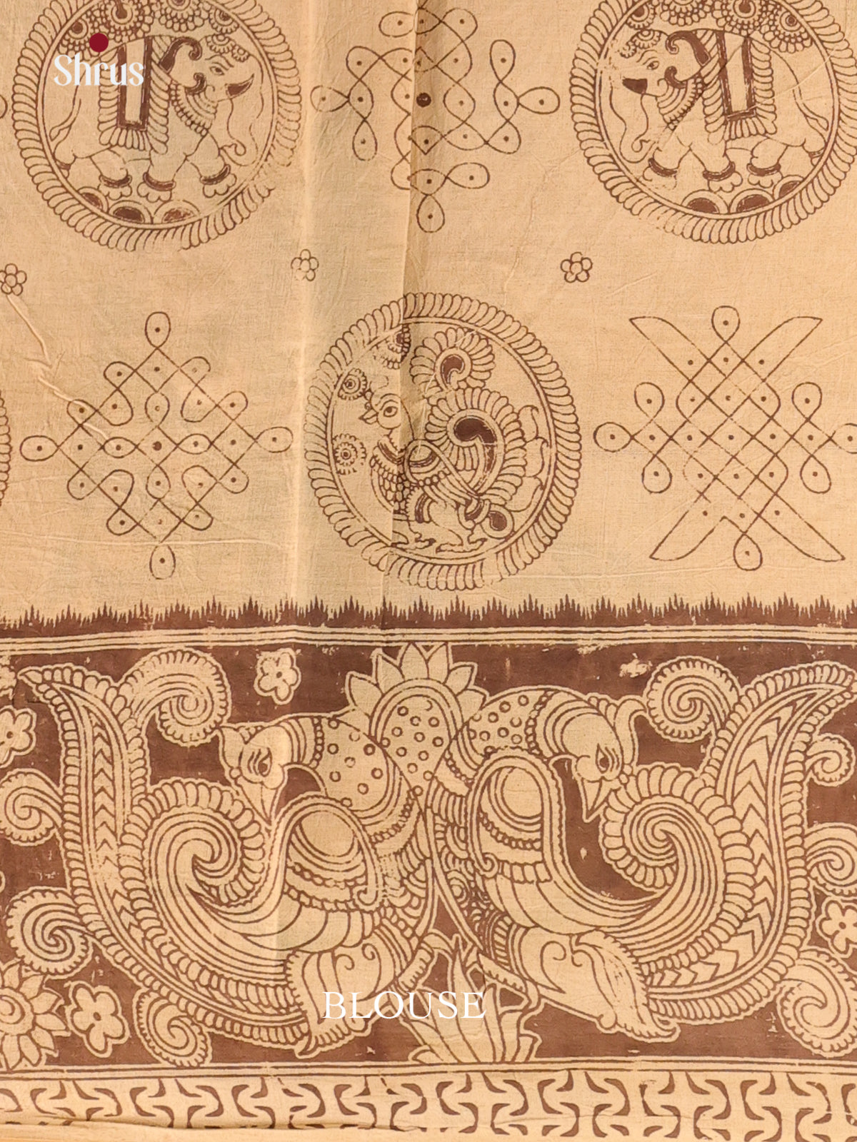 Beige & Green- kalamkari-cotton Saree - Shop on Shrus.com