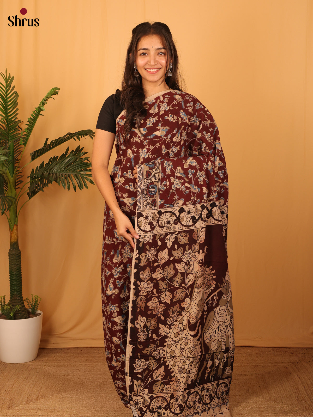 Brown & Beige - kalamkari-cotton Saree - Shop on Shrus.com