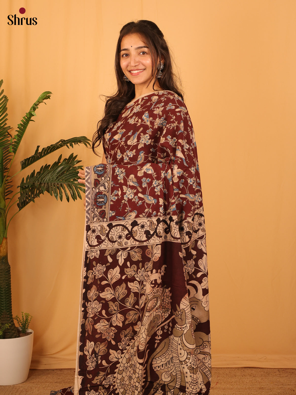 Brown & Beige - kalamkari-cotton Saree - Shop on Shrus.com
