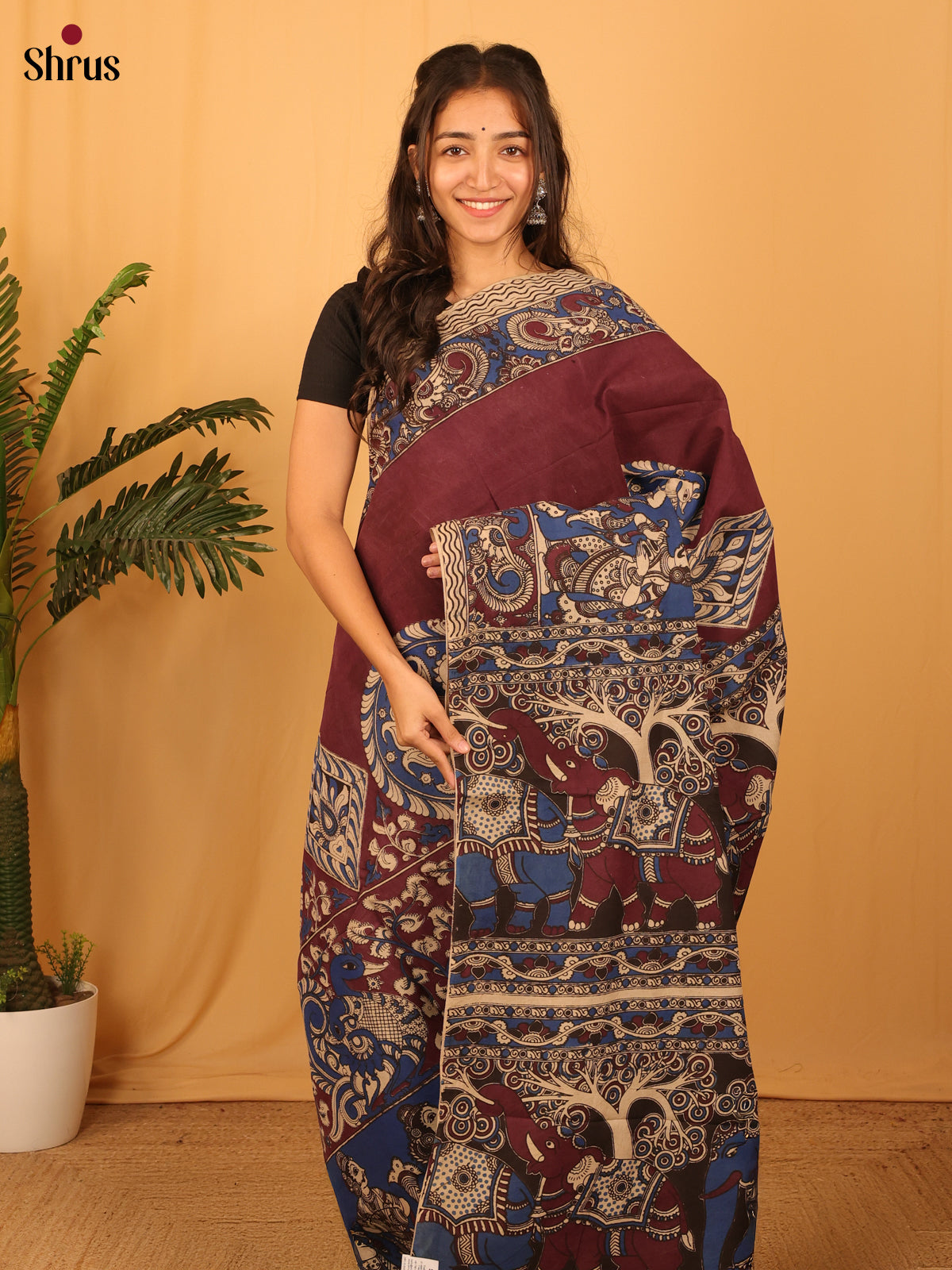 Brown & Beige - kalamkari-cotton Saree - Shop on Shrus.com