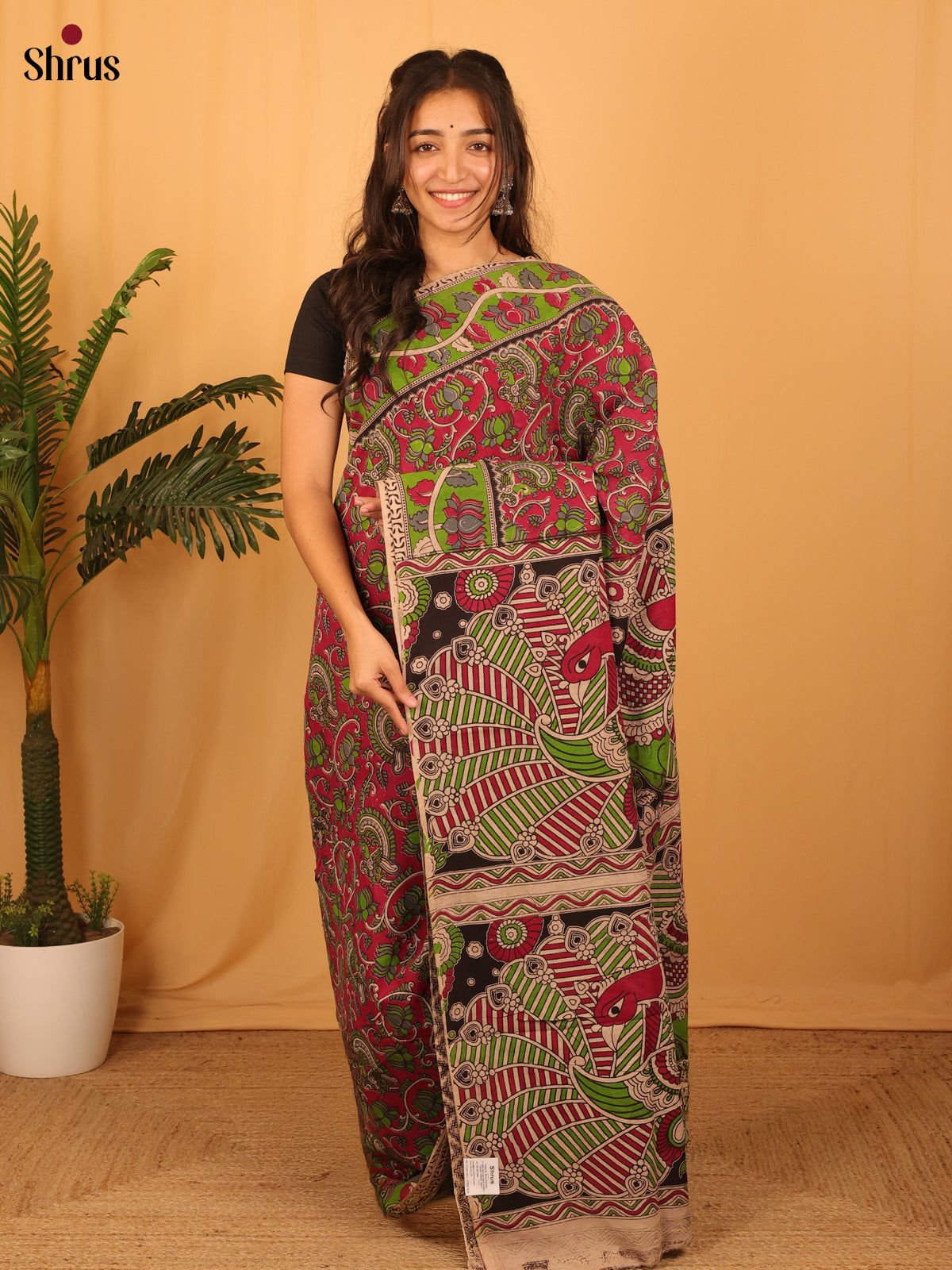 Pink & Green - kalamkari-cotton Saree - Shop on Shrus.com