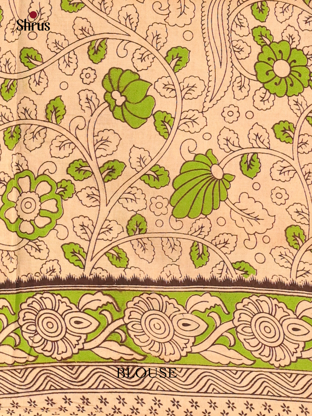 Brown & Green - kalamkari-cotton Saree - Shop on Shrus.com