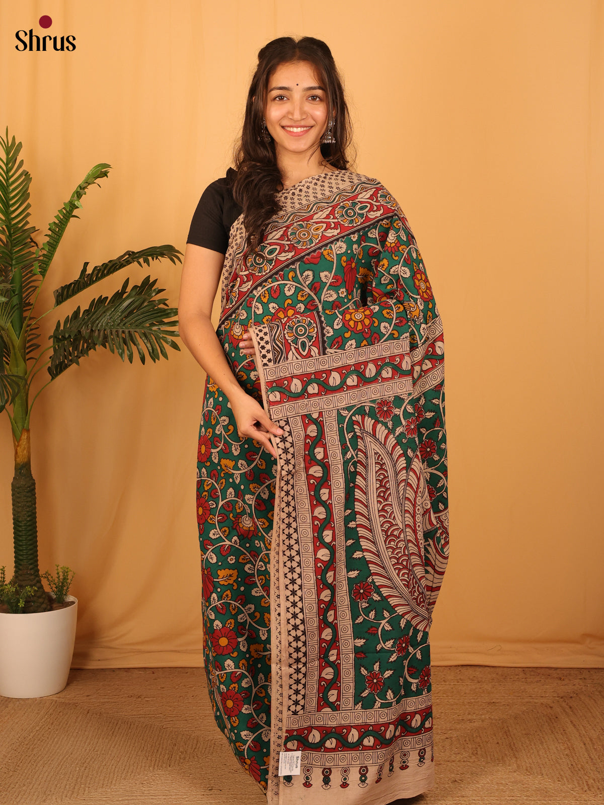 Green & Maroon - kalamkari-cotton Saree - Shop on Shrus.com