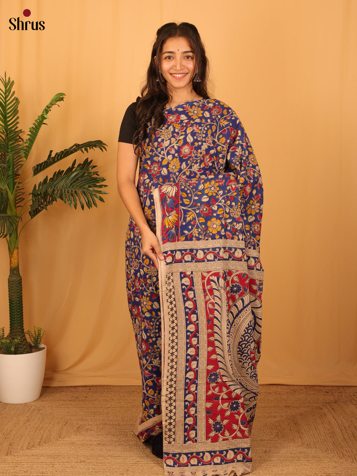 Purple & Maroon - kalamkari-cotton Saree - Shop on Shrus.com