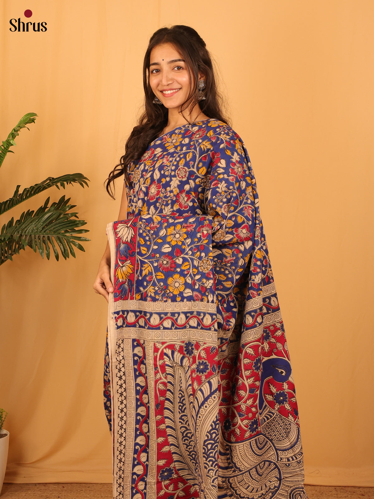 Purple & Maroon - kalamkari-cotton Saree - Shop on Shrus.com
