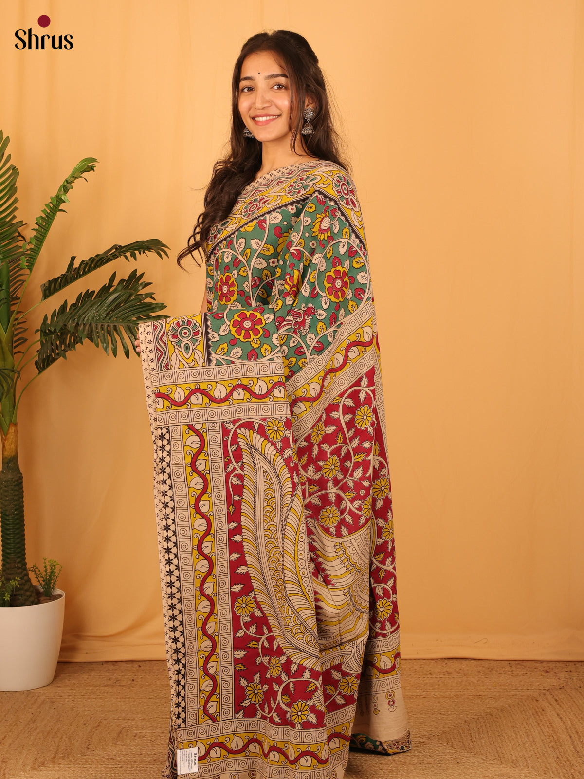 Green & Maroon - kalamkari-cotton Saree - Shop on Shrus.com