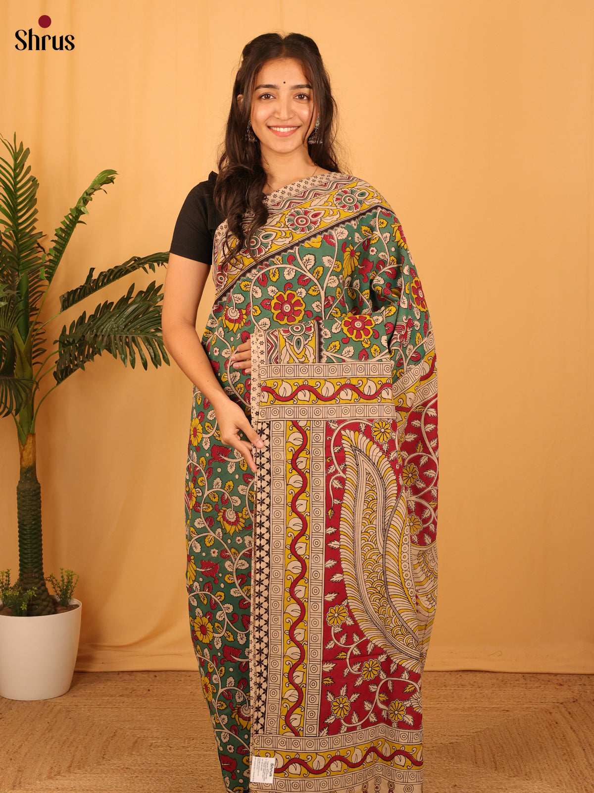 Green & Maroon - kalamkari-cotton Saree - Shop on Shrus.com