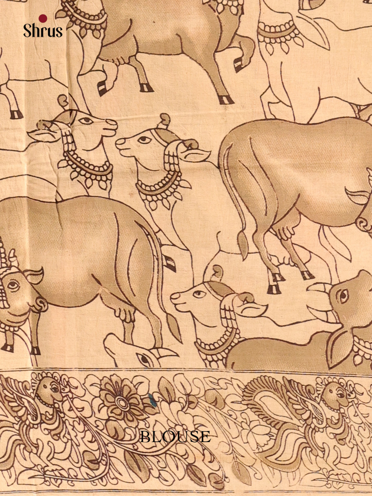 Green & Beige - kalamkari-cotton Saree - Shop on Shrus.com