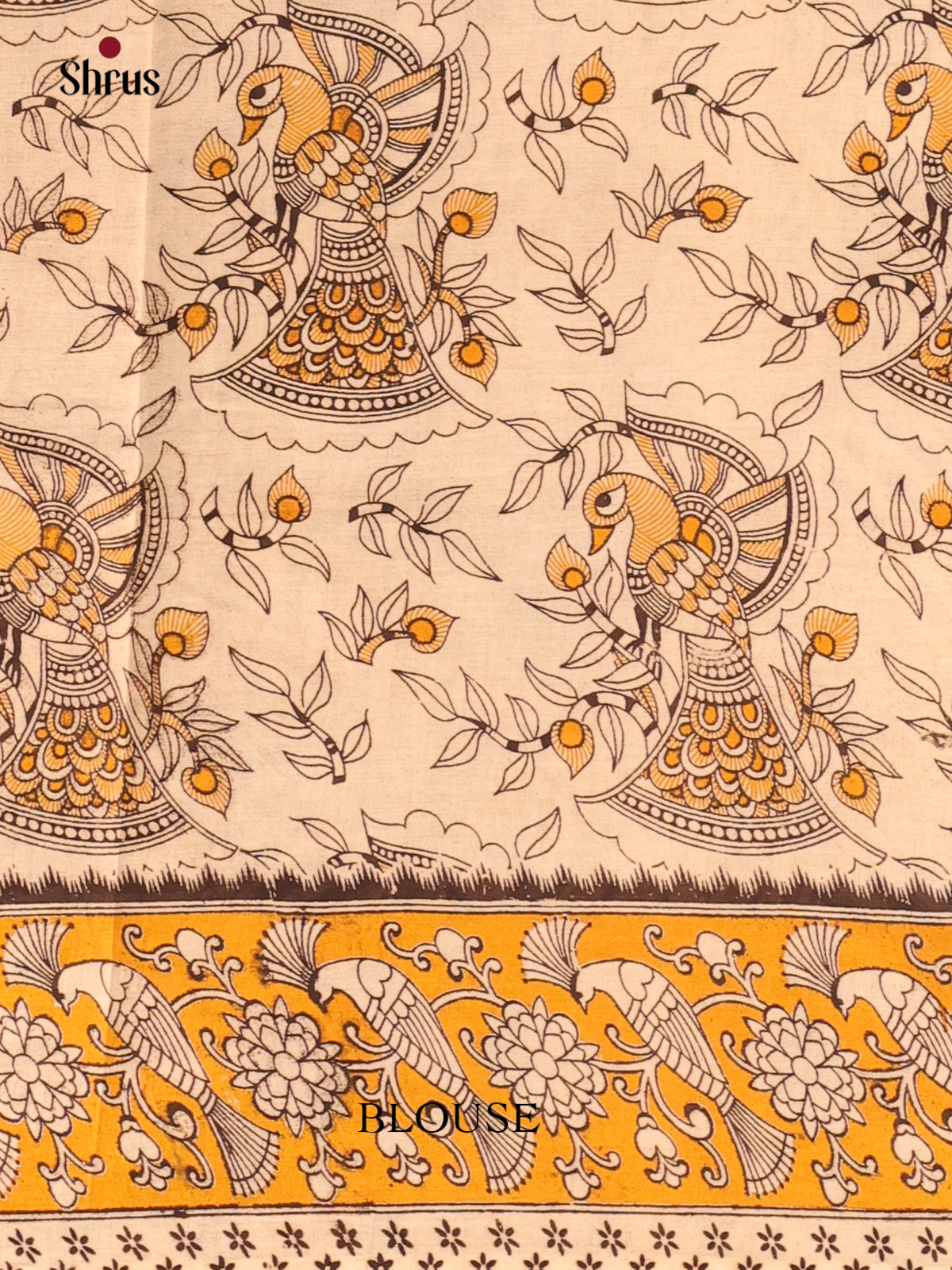 Peacock Green & Beige - kalamkari-cotton Saree - Shop on Shrus.com