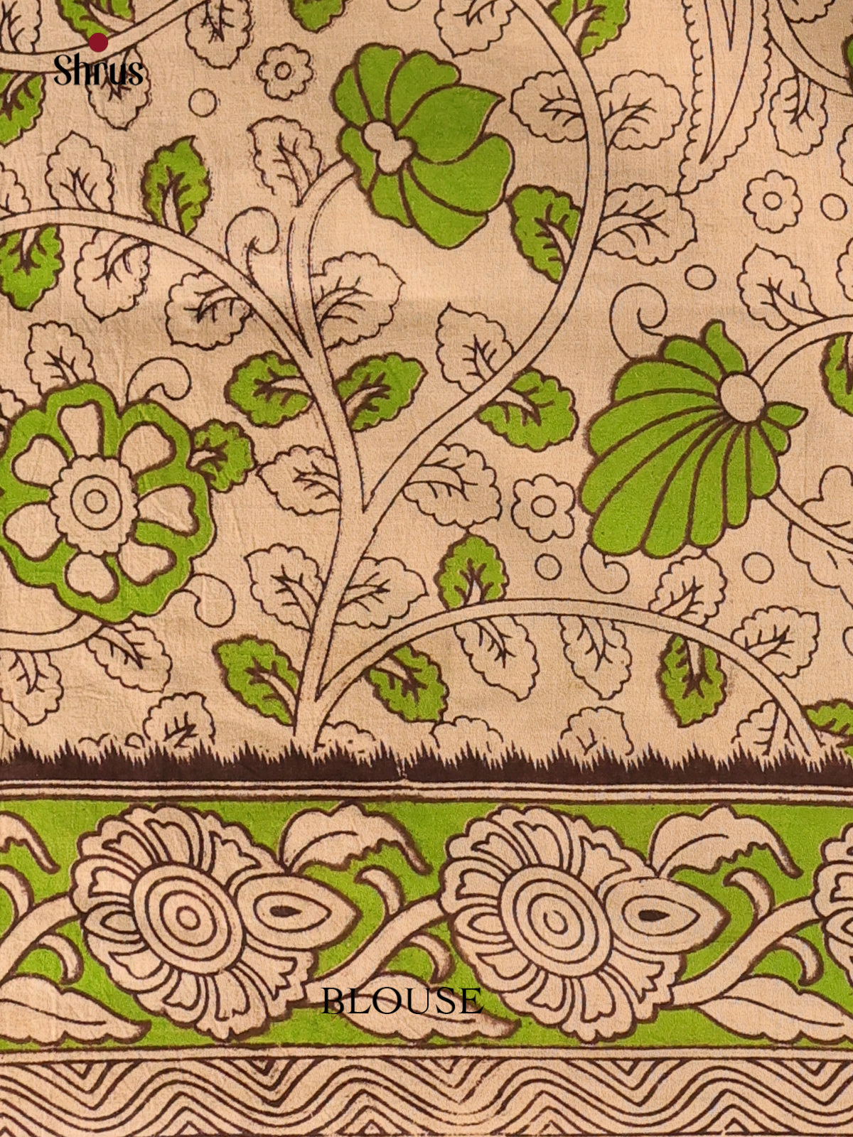 Beige & Green - kalamkari-cotton Saree - Shop on Shrus.com