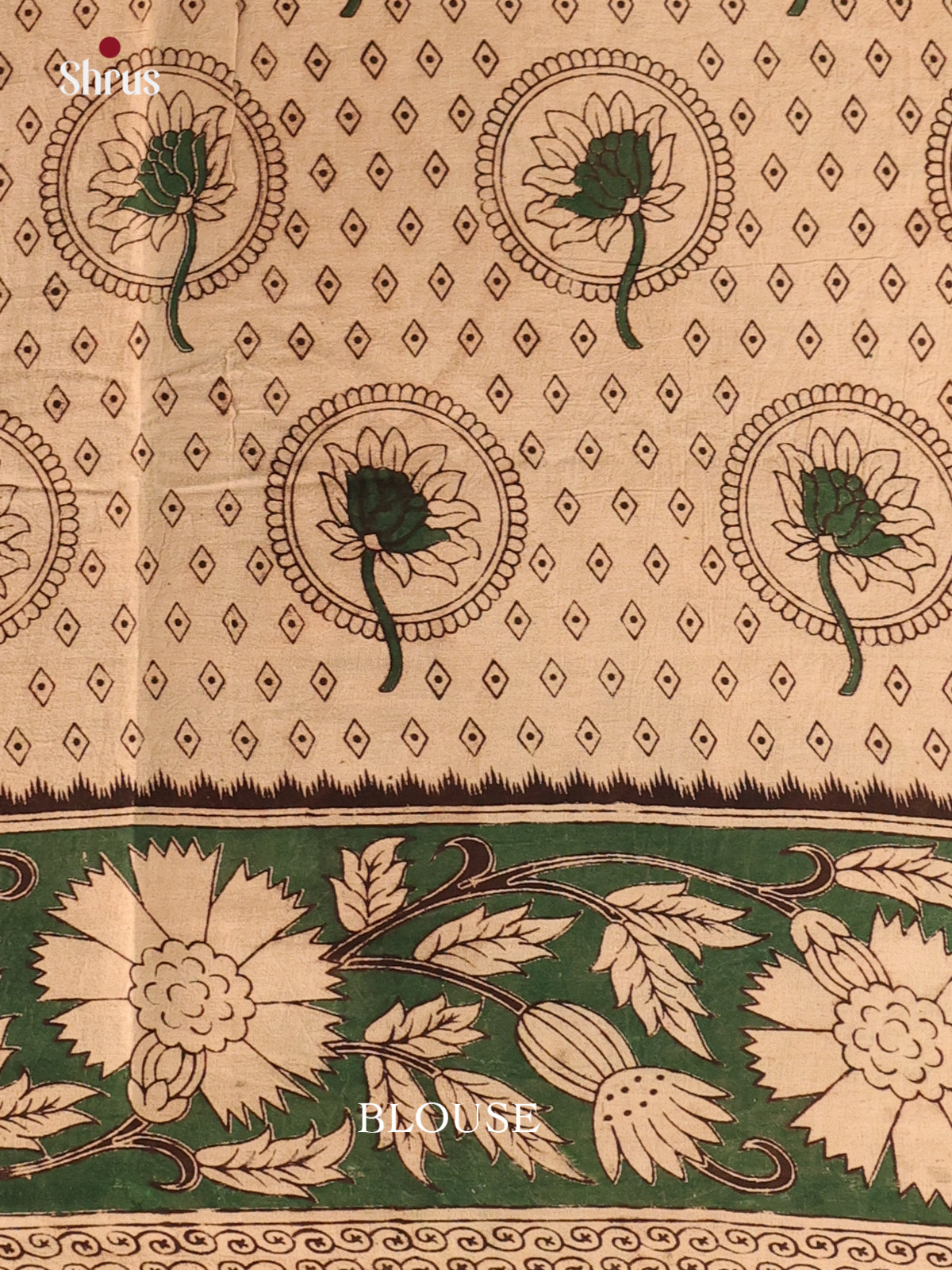 Beige & Green - kalamkari-cotton Saree - Shop on Shrus.com