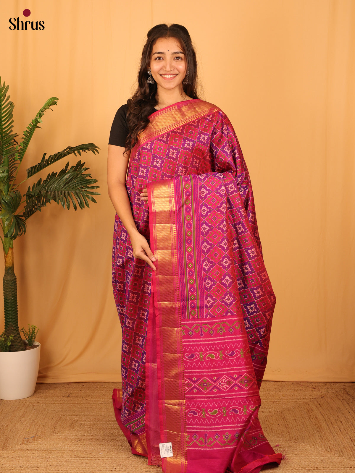 Purple & Pink - Semi Patola Saree - Shop on Shrus.com