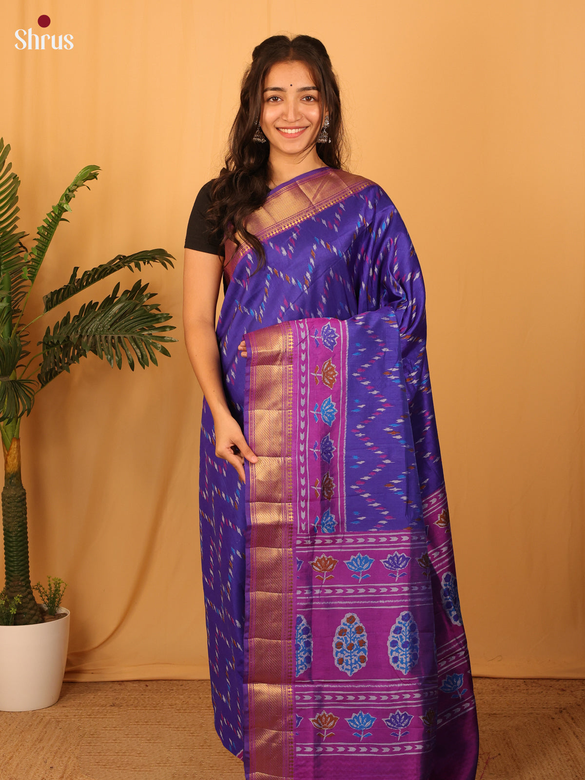 Blue & Purple - Semi Patola Saree - Shop on Shrus.com