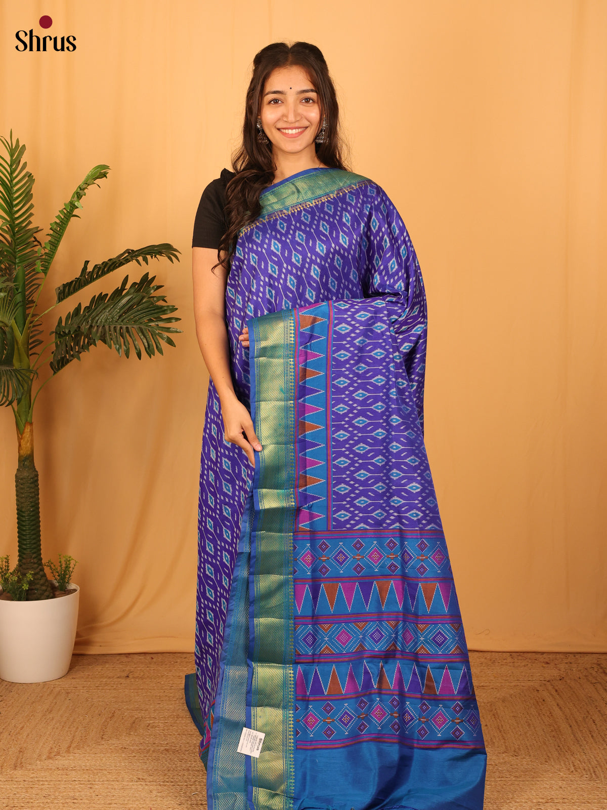 Purple & Blue - Semi Patola Saree - Shop on Shrus.com