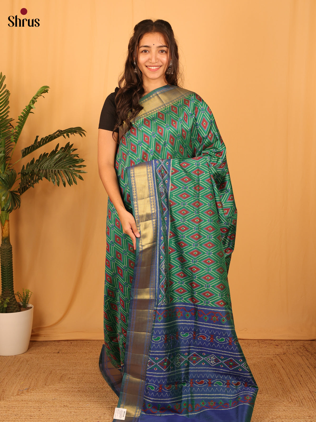 Green & Blue- Semi Patola Saree - Shop on Shrus.com