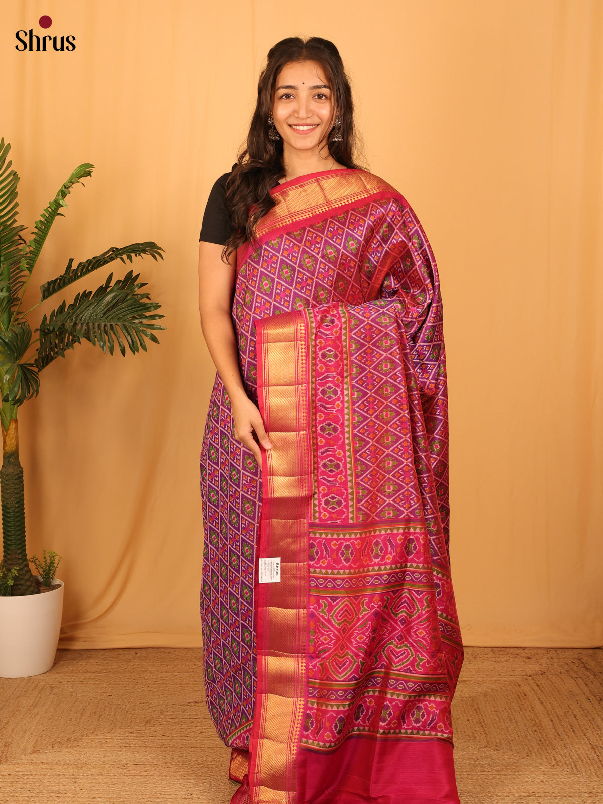 Purple & Pink - Semi Patola Saree - Shop on Shrus.com